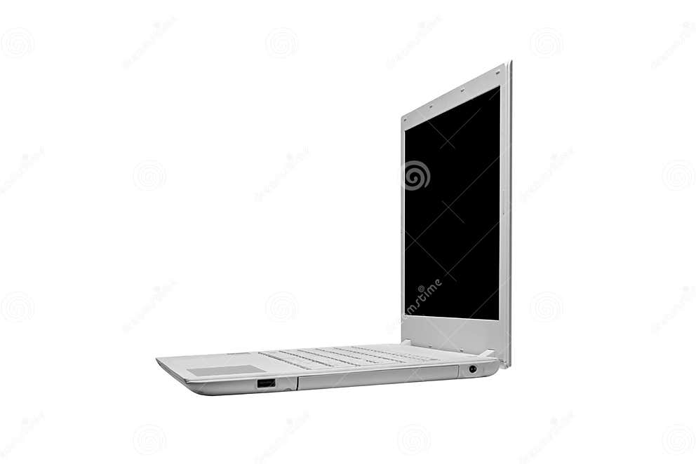 White Modern Laptop Isolated on White Background. Stock Photo - Image
