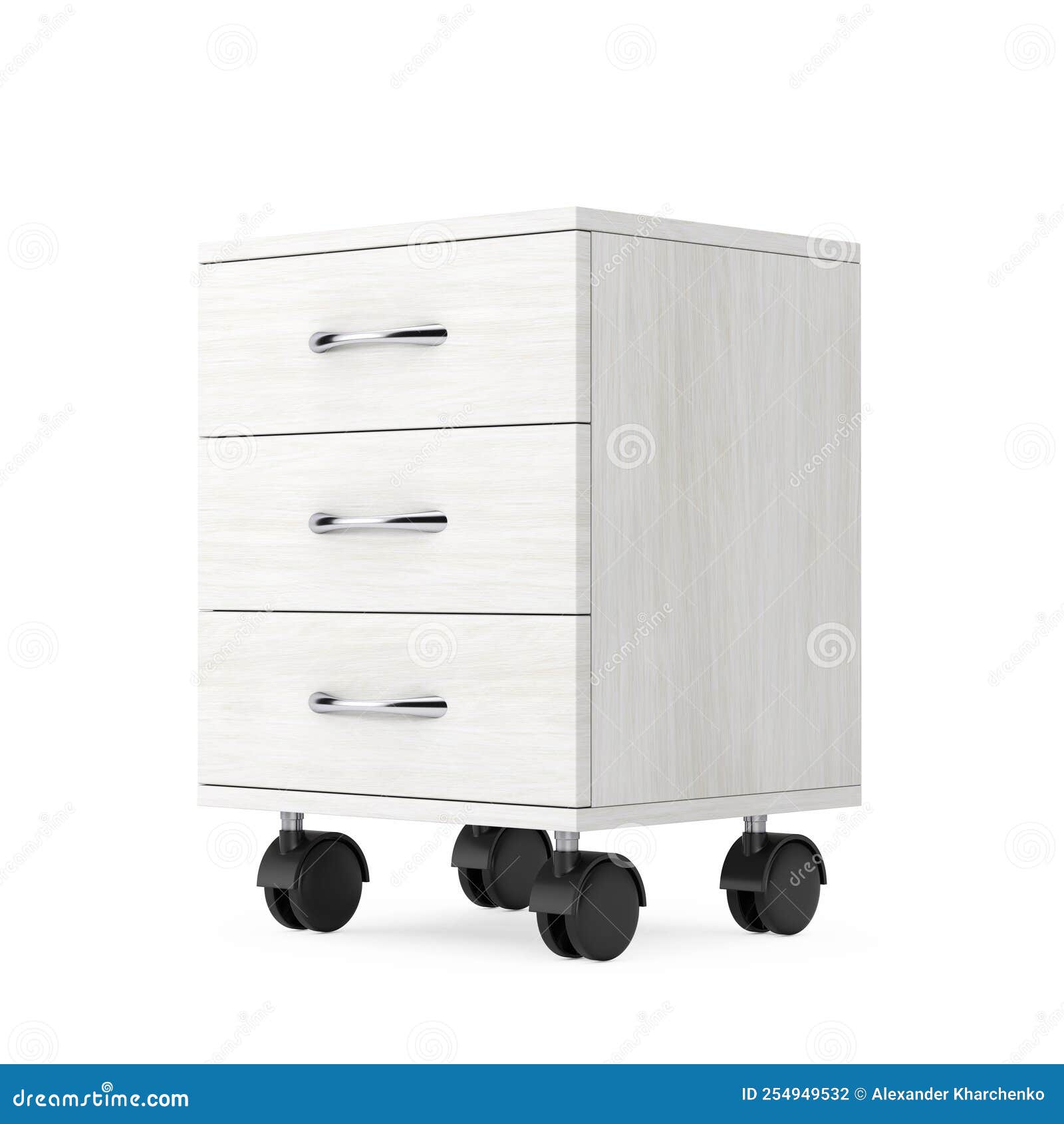 White Modern Room Bedside Table with Wheels. 3d Rendering Stock