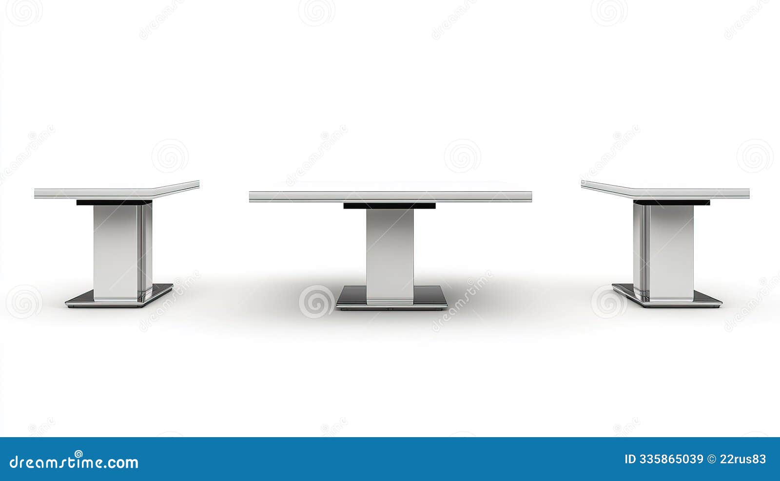 white modern tables in minimalist  on pristine white background.