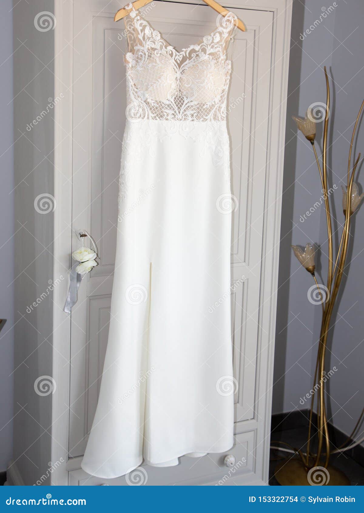 White Modern Wedding Dress on a Hanger Stock Photo - Image of modern ...