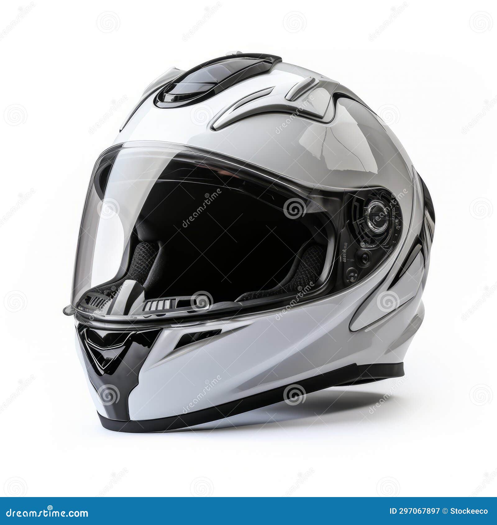 white motorcycle helmet - dark silver and light gray style