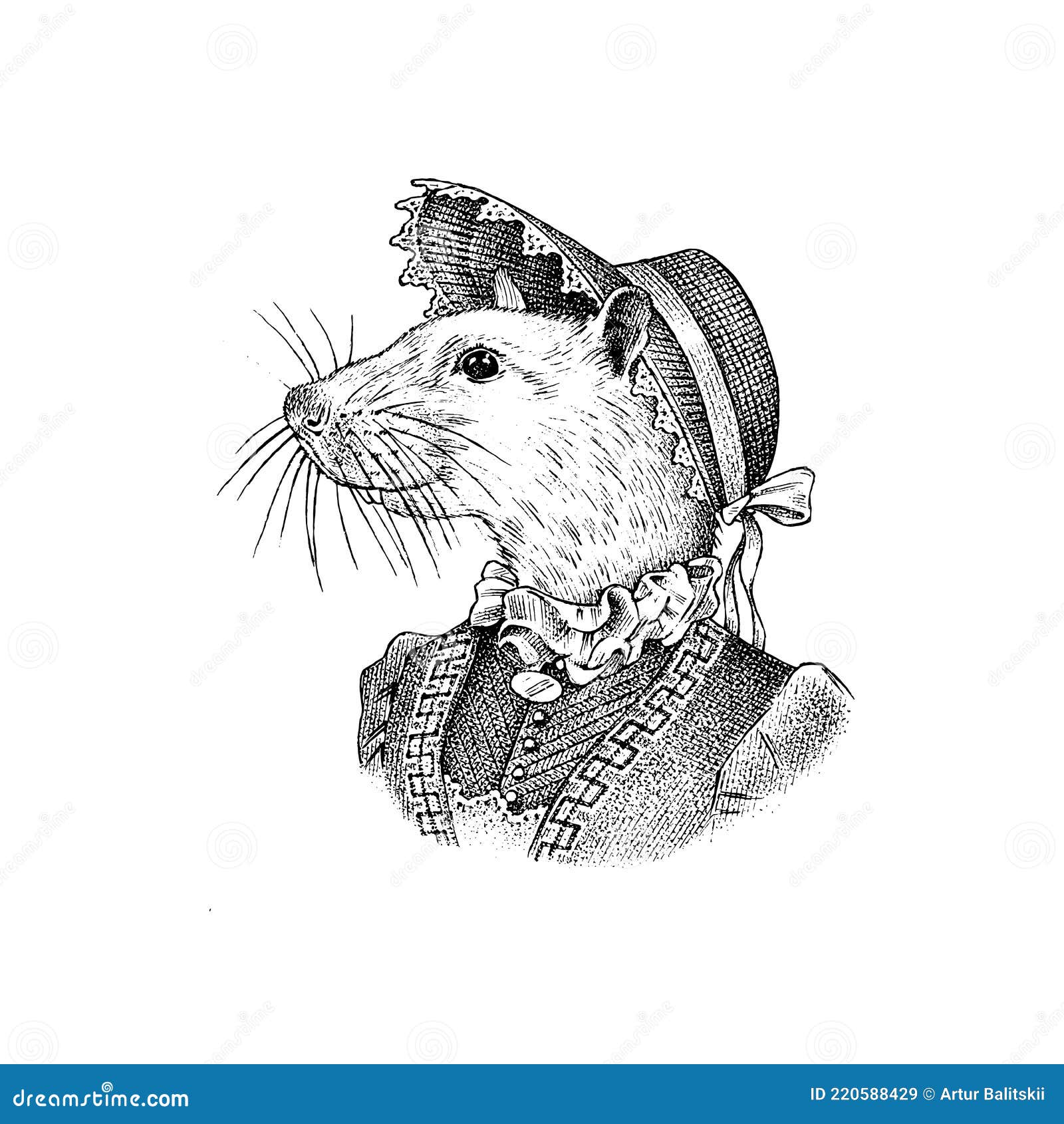 Fashion Accessories Lineart Illustration In Hand Drawn Style, Rat