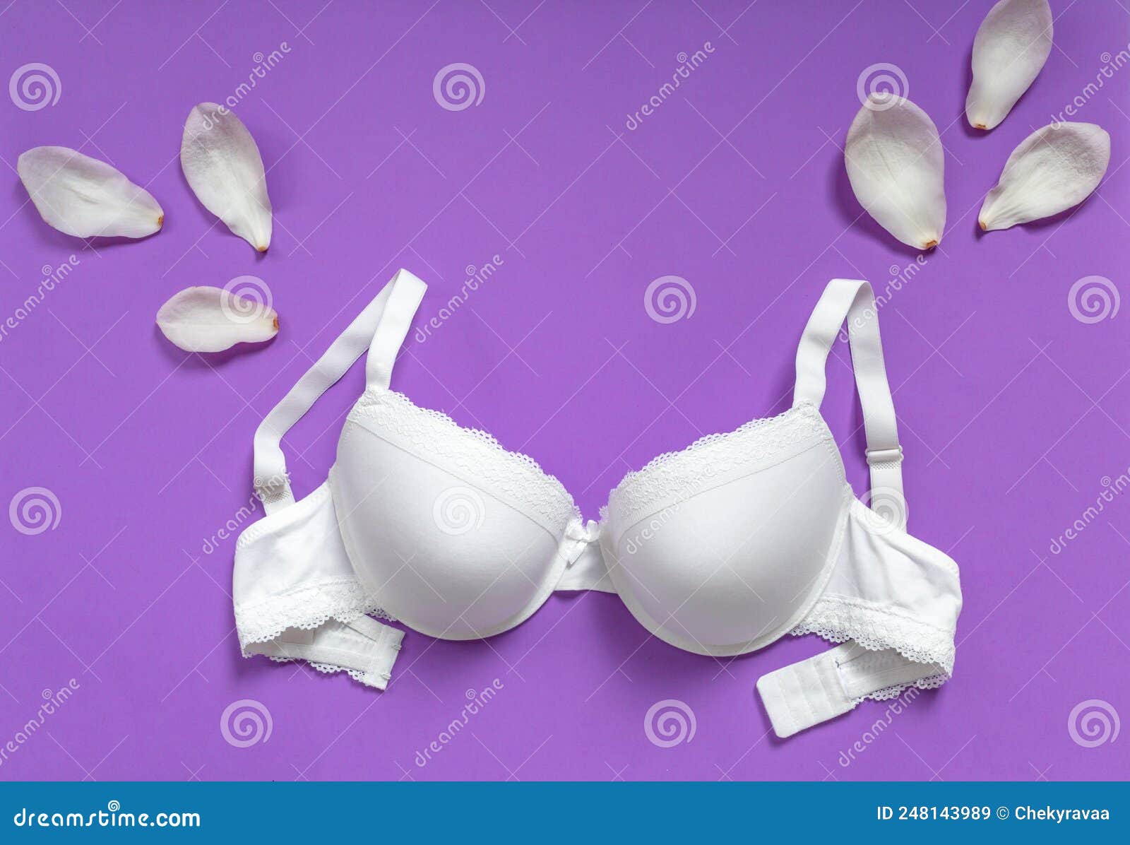 White New Bra on a Violet Background. Bra, Lace Lingerie on a Very Peri  Purple Background. Beauty Blog Concept. Top View, Stock Image - Image of  cloth, collection: 248143989