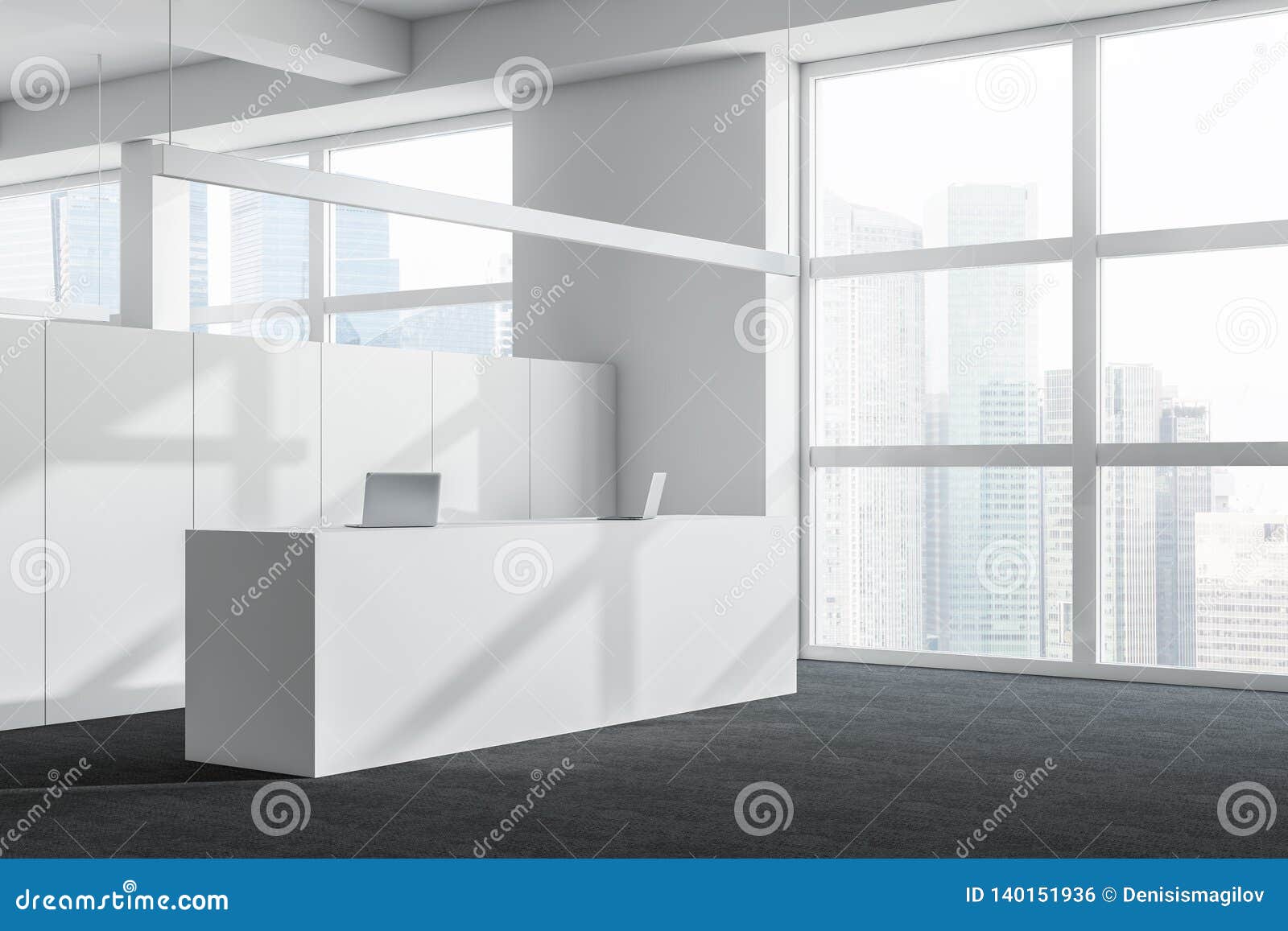 White Office Corner With Reception Desk Stock Illustration