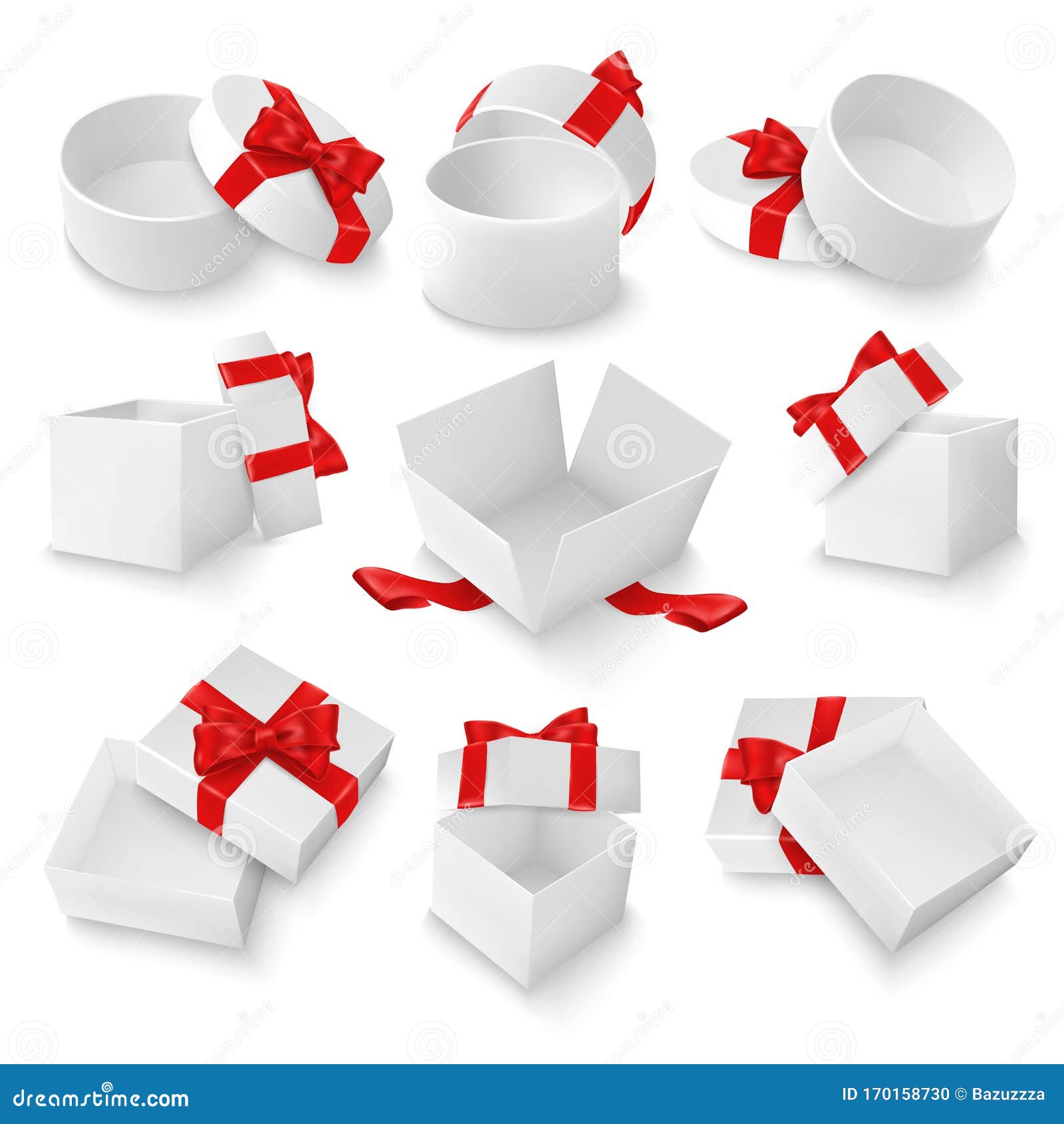 White Open Gift Box Mockup Set, Vector Isolated