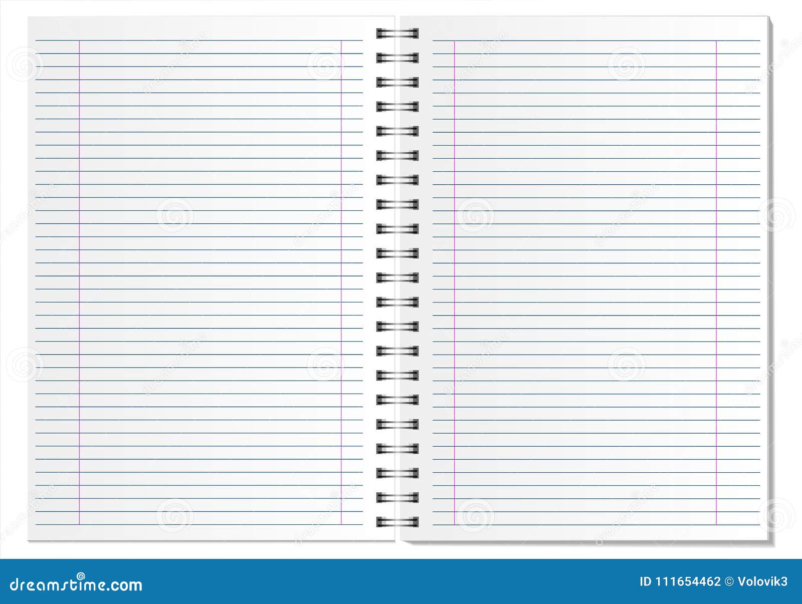 White Open Lined Notepad on a White Background with Realistic Shadows