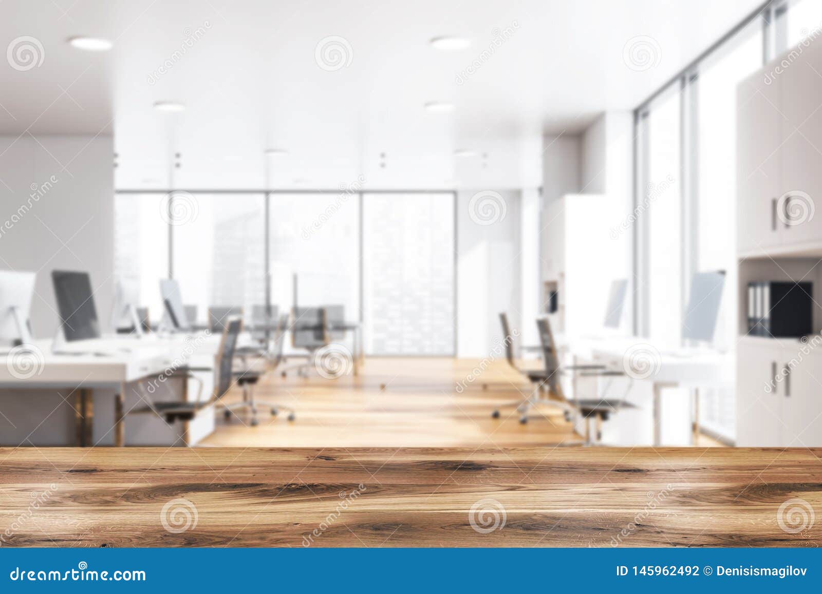 White Open Space Office Interior Meeting Room Blur Stock