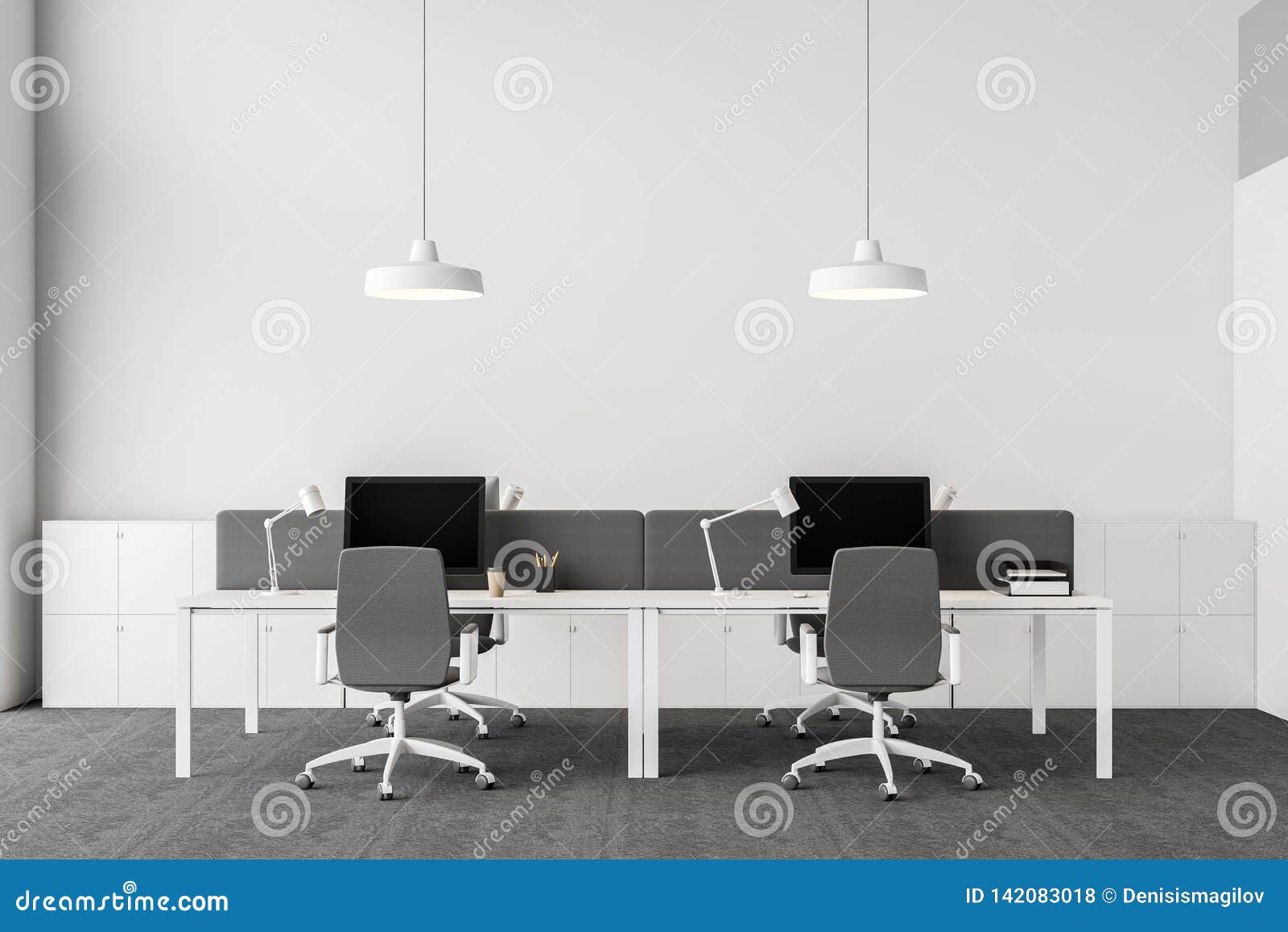 White Open Space Office Interior Stock Illustration Illustration