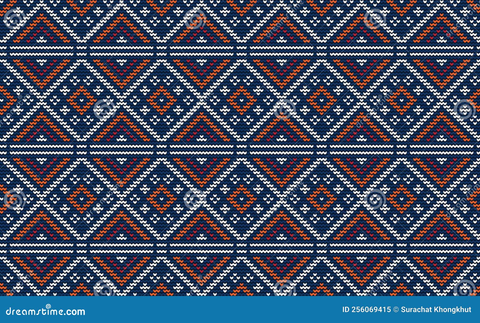 White and Orange Embroidery Pattern, Knitted Diagonal Background