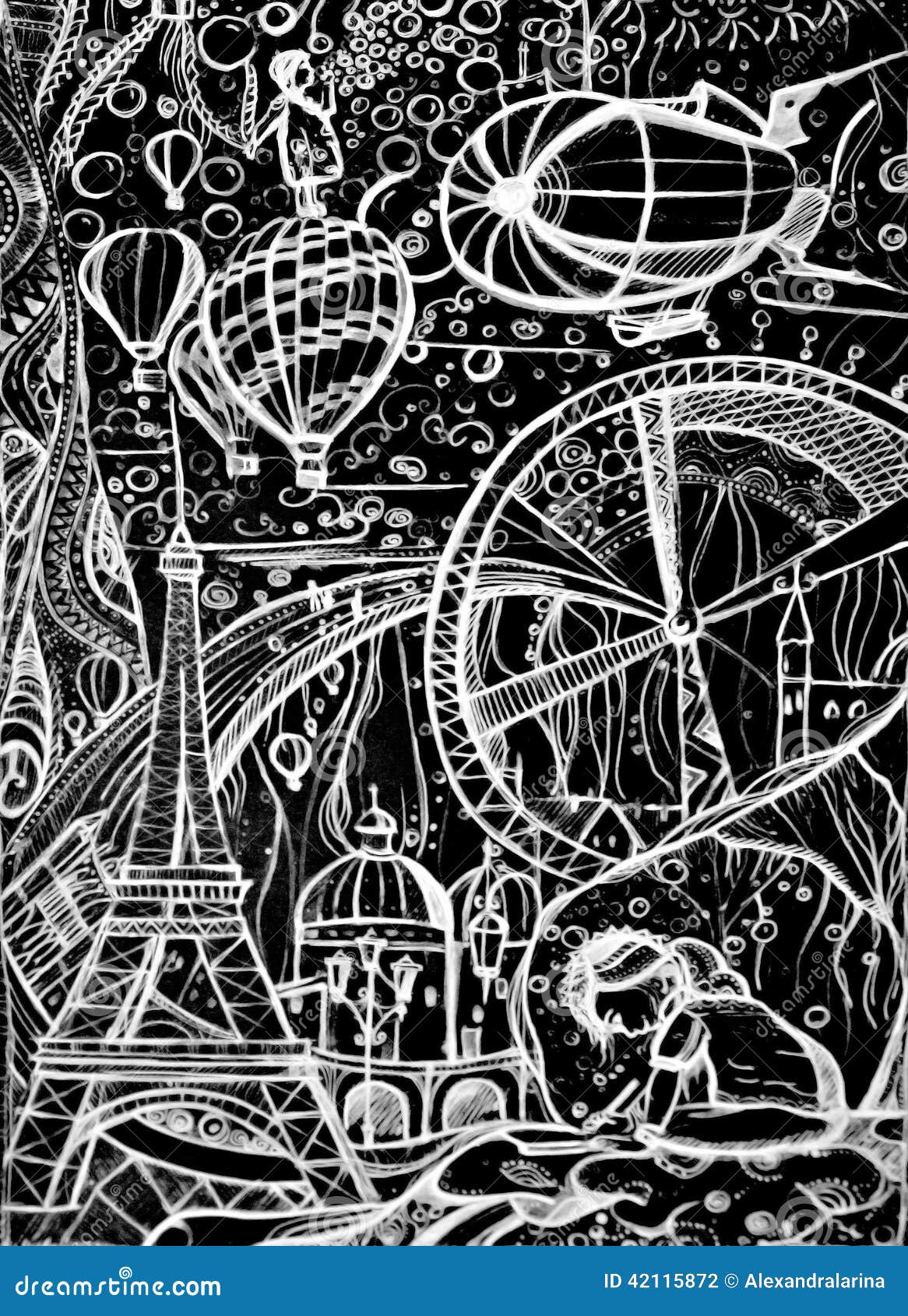 White Outline on Black Background Stock Photo - Image of eiffel