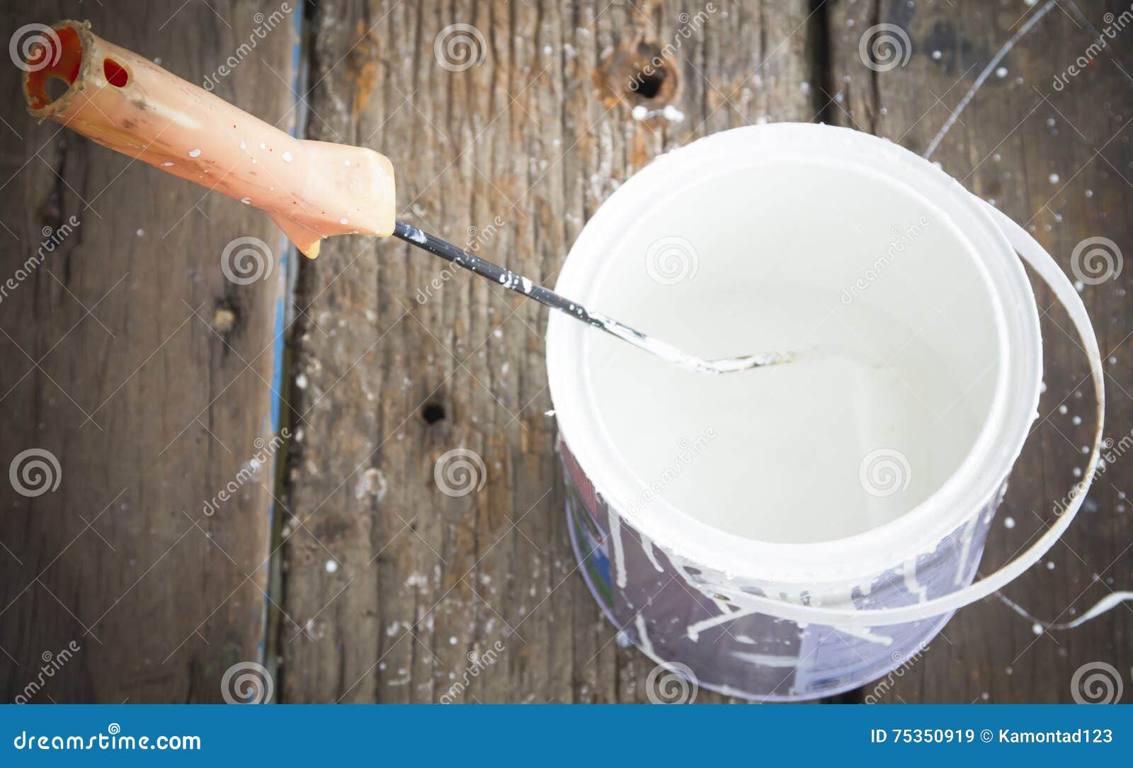 White Paint Bucket and Roller Stock Image Image of work, construction