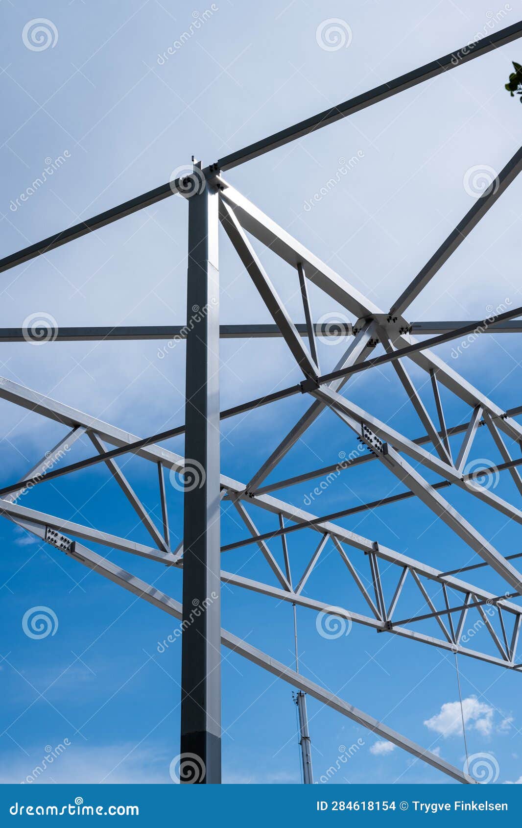 White Painted Steel Beams and Girders of a Warehouse Under Construction