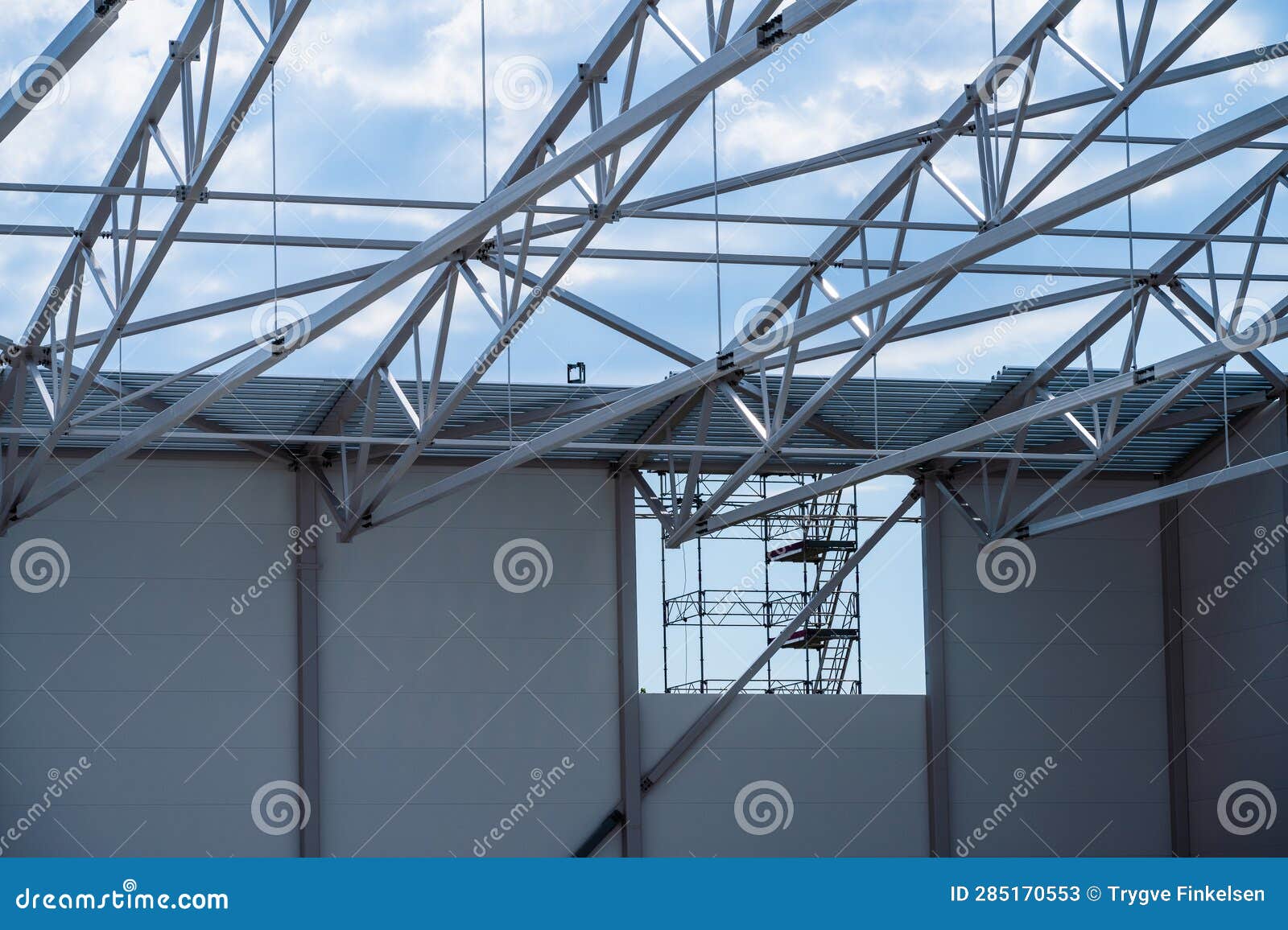 White Painted Steel Beams and Girders of a Warehouse Under Construction