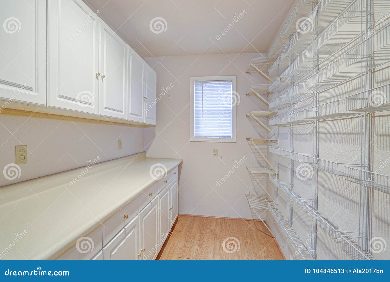 White Pantry Fitted With Shelves And Cabinets Stock Image Image