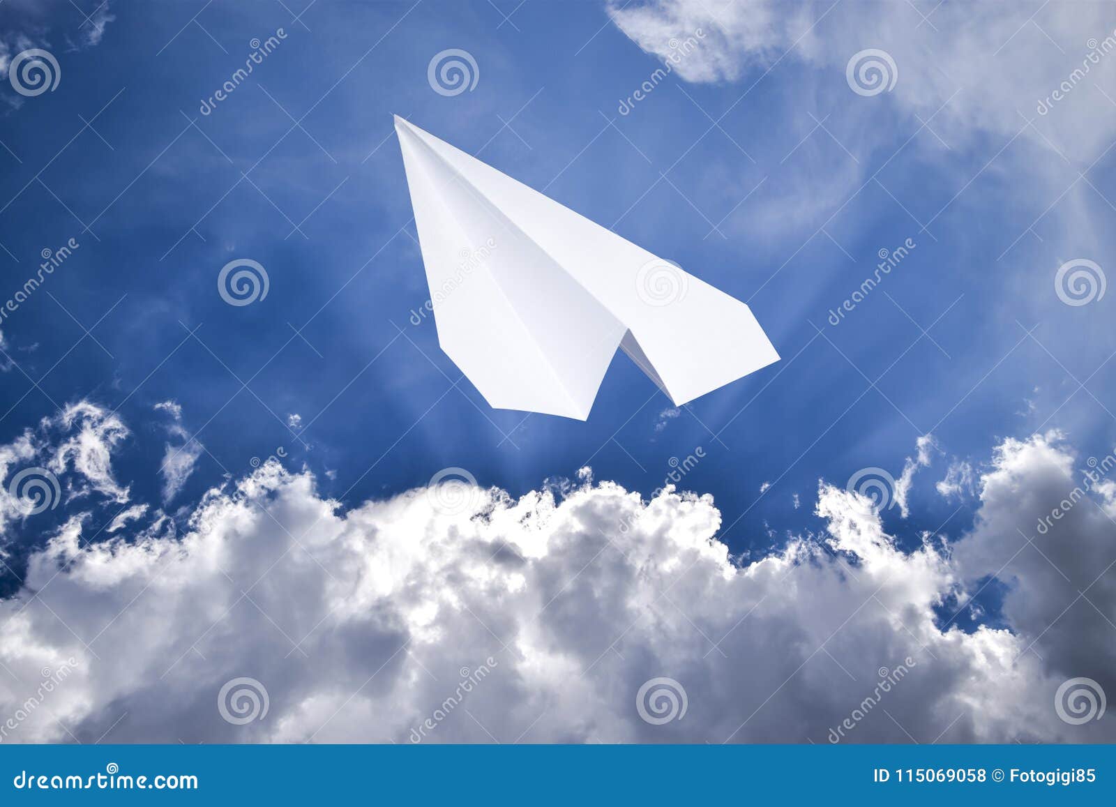 White Paper Airplane in a Blue Sky with Clouds. the Message Symbol in the  Messenger Stock Photo - Image of light, cyberwar: 115069058