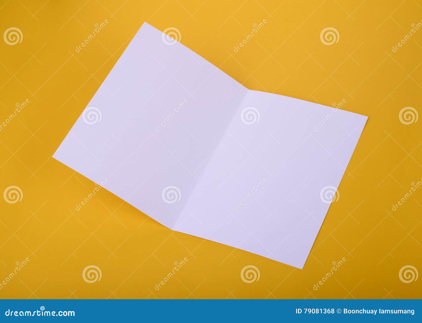 Download White Paper Bifold Brochure Mockup On Yellow Background Stock Photo - Image of leaflet, paper ...