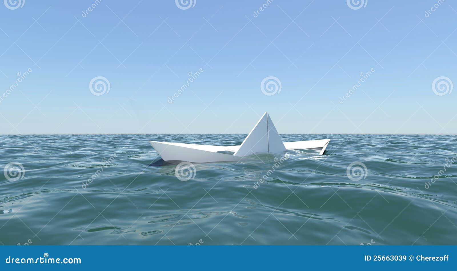 White Paper Boat Is Sinking In The Sea Water Stock