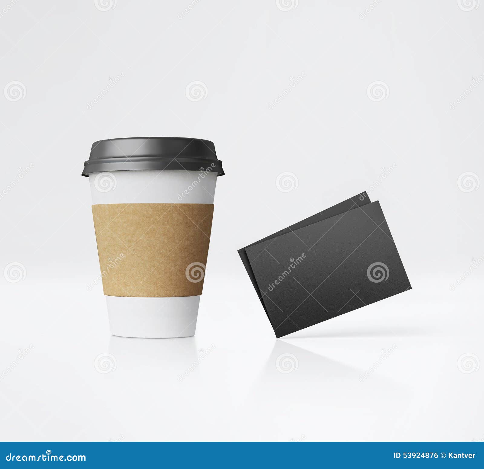 White Paper Cup and Business Cards. 3d Rendering Stock Illustration