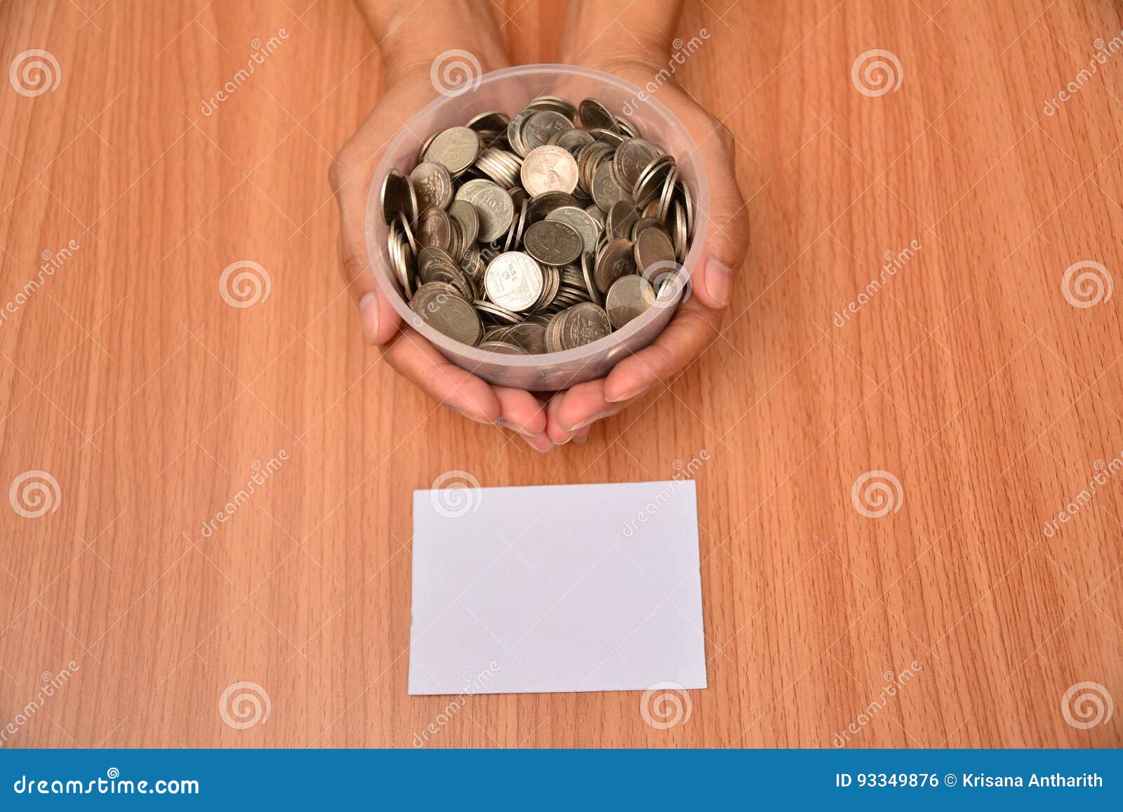 Download White Paper Mock Up And Stack Coins In Glass Put On Hand ...