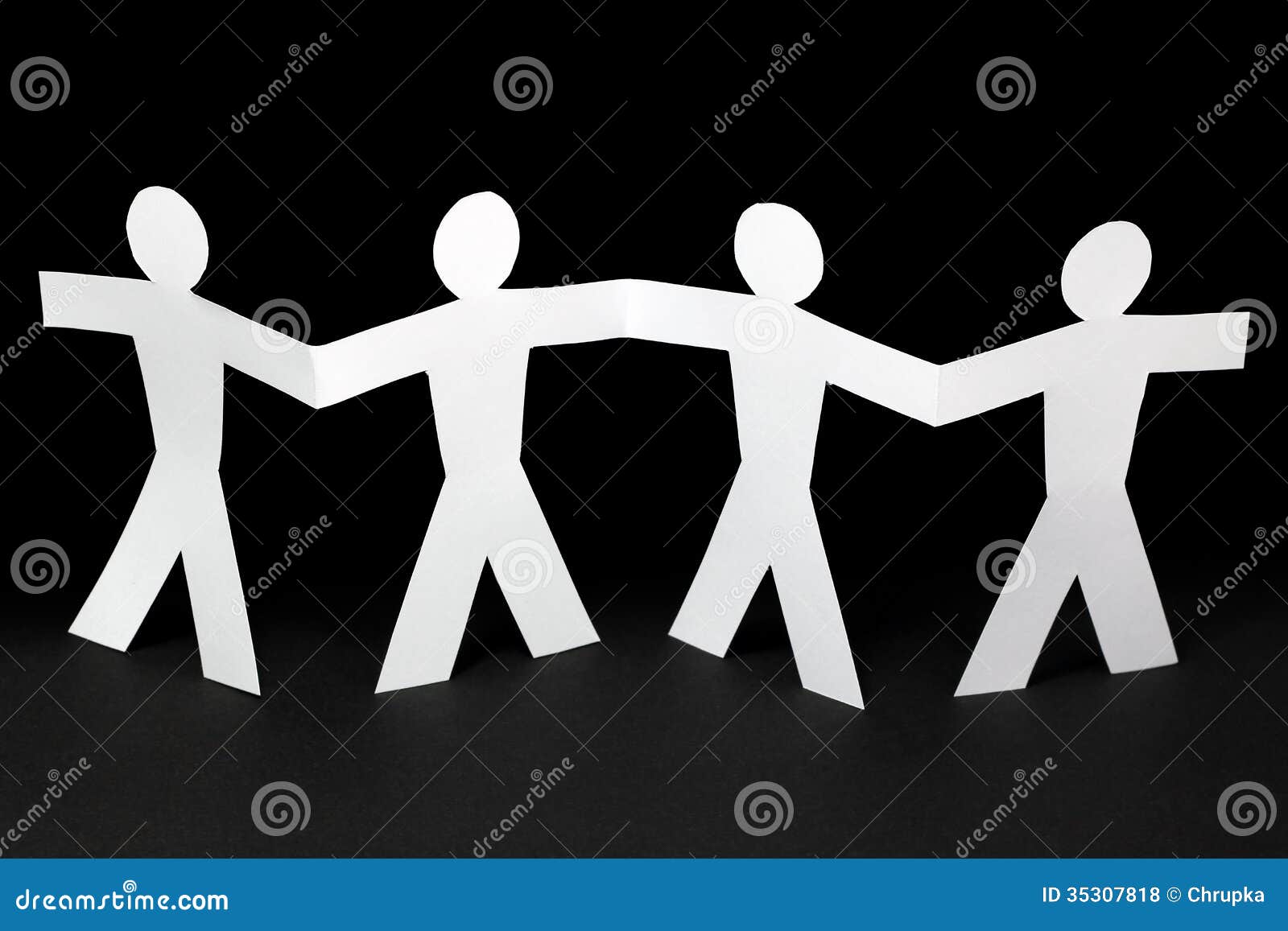 White Paper People on Black Background Stock Photo - Image of connection,  friendship: 35307818
