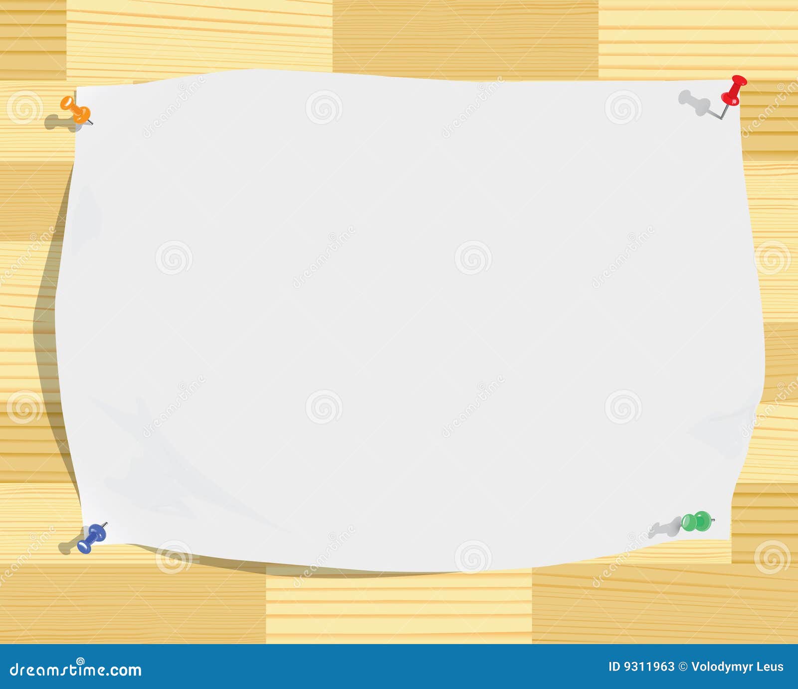 White Paper Sheet and Motley Pins on Wood Texture Stock Vector Illustration of notepad