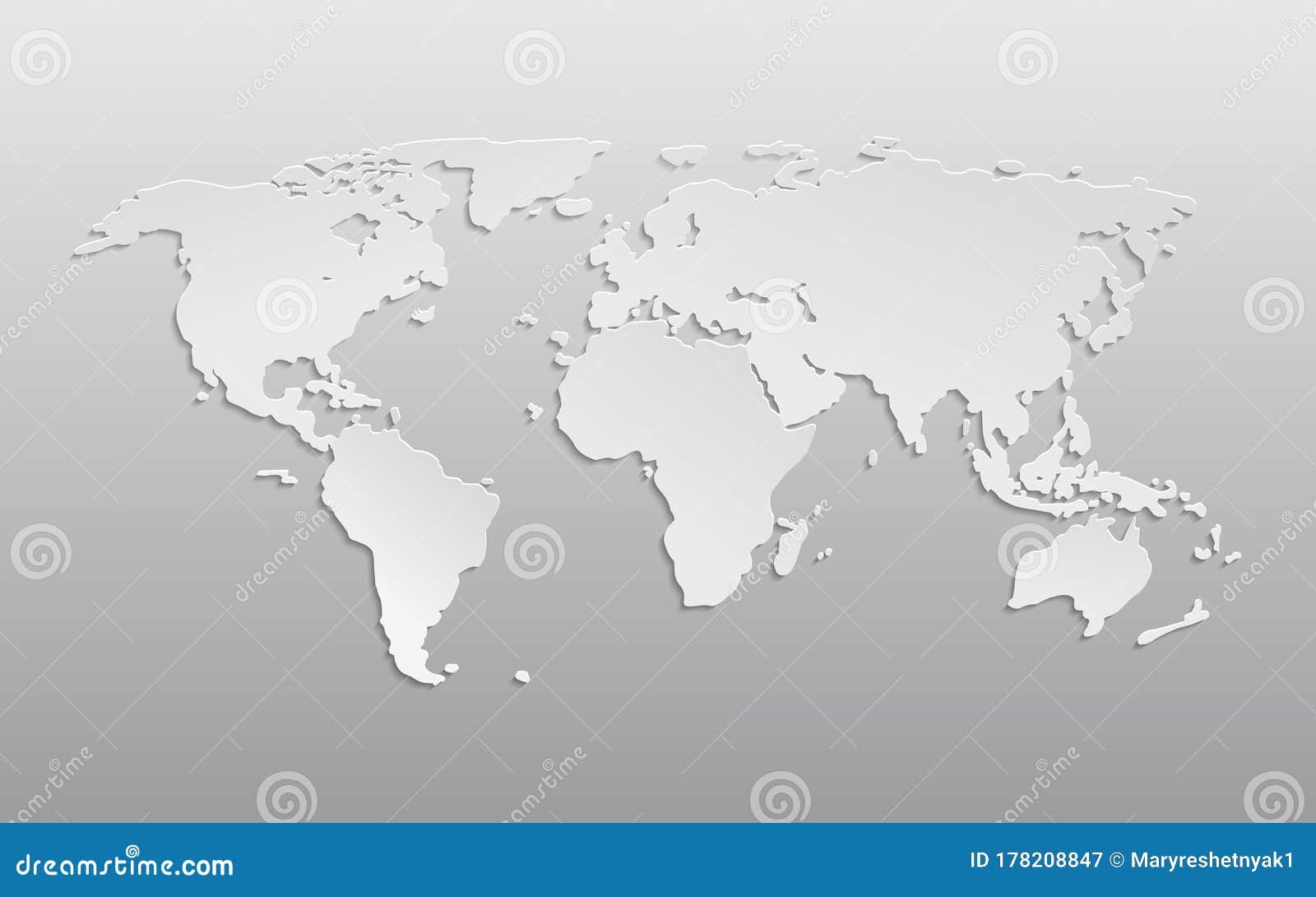 white paper world map. 3d atlas earth with continents america, europe, asia, africa. graphic planet with shadow. politic