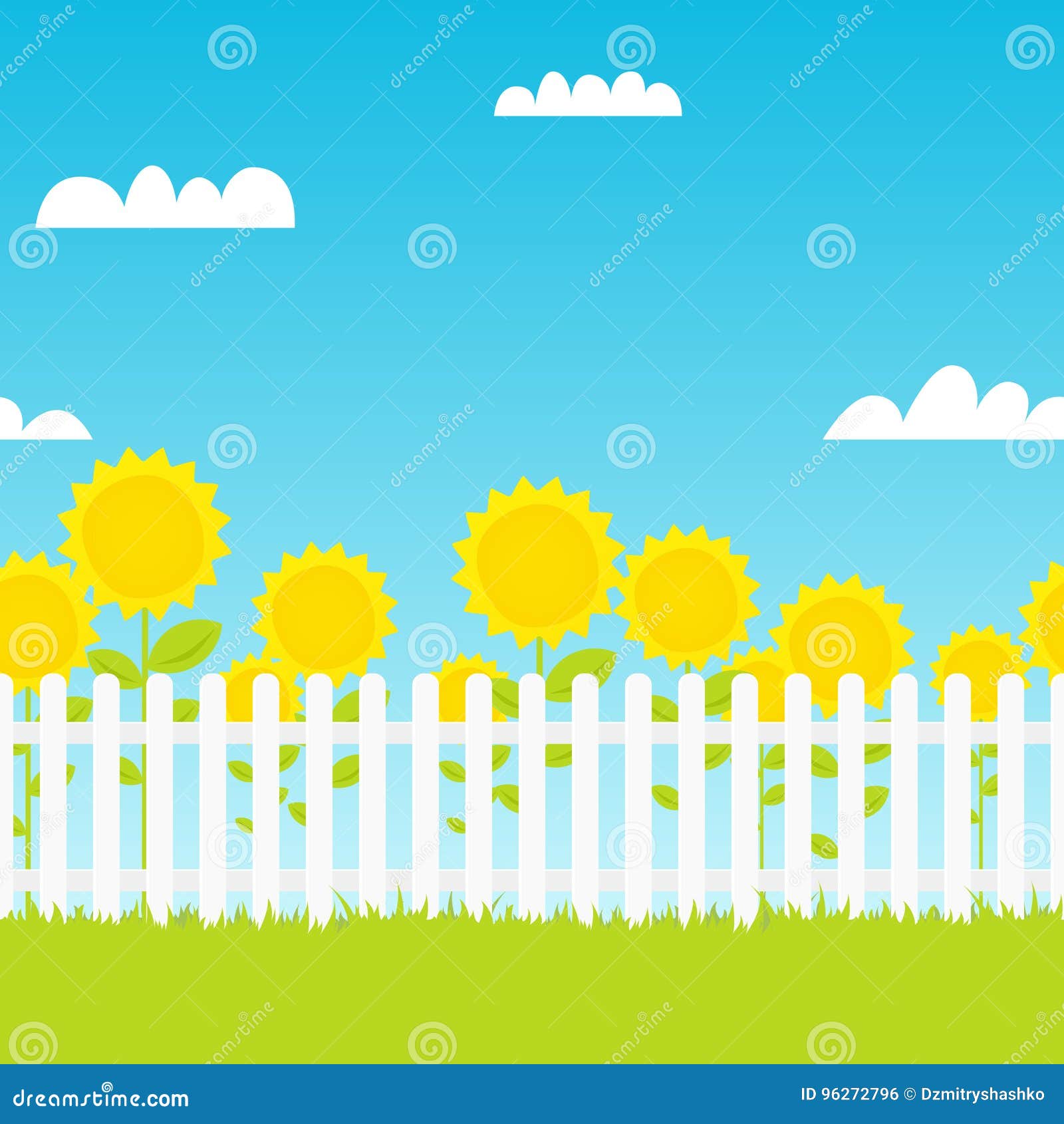 white picket fence with sunflowers