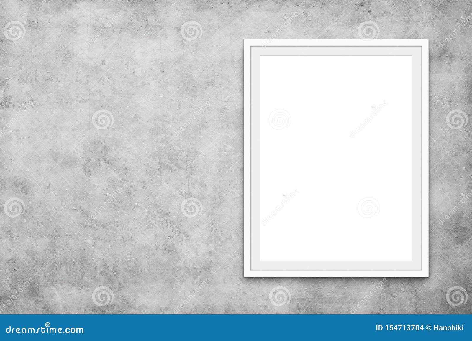 White Picture Frame on Concrete Wall Blank Canvas Mock Up Stock Photo