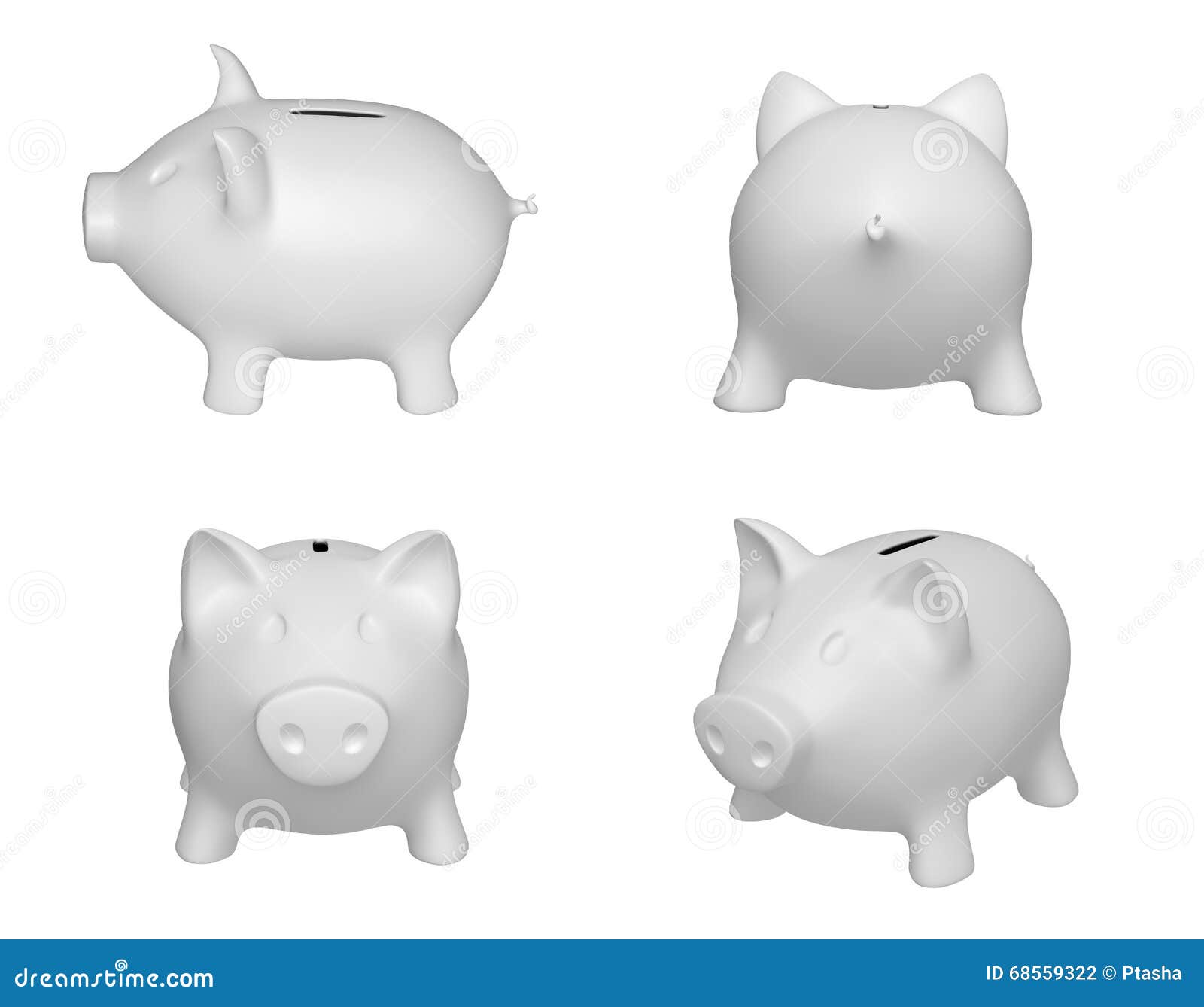 White Piggy Banks in Four Positions Stock Illustration Illustration