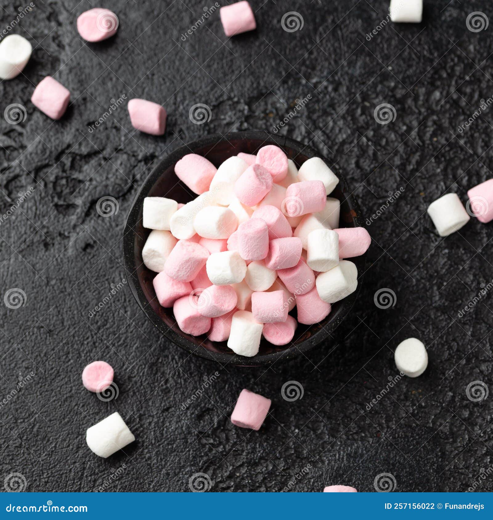 White and Pink Marshmallows in Black Bowl Stock Photo Image of