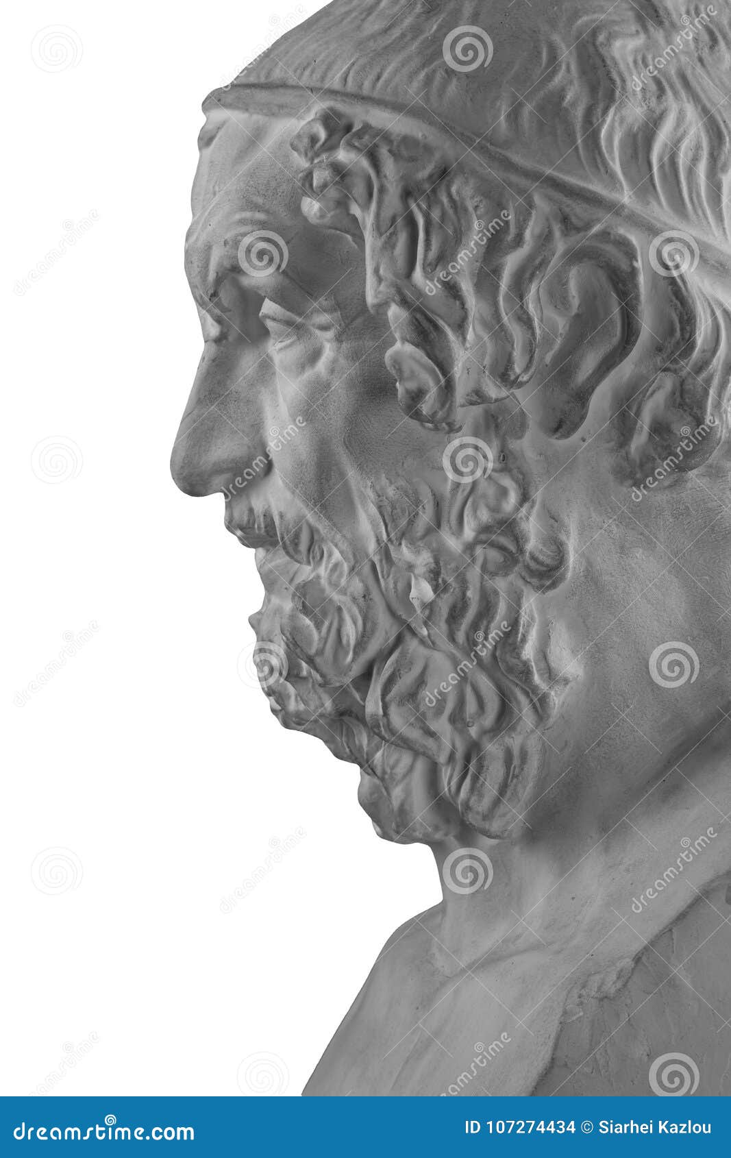 White Plaster Statue of the Bust of the Philosopher Homer Stock