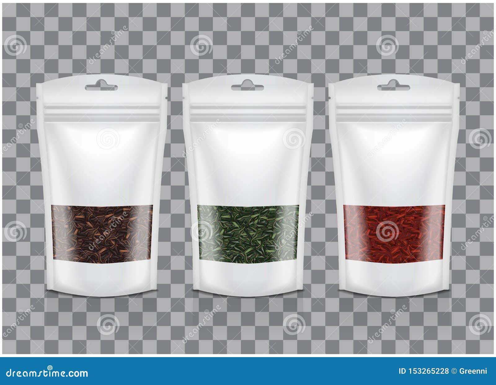 Download White Plastic Bag With Window. Black, Green, Red Tea. Packaging Template Mockup Collection Stock ...