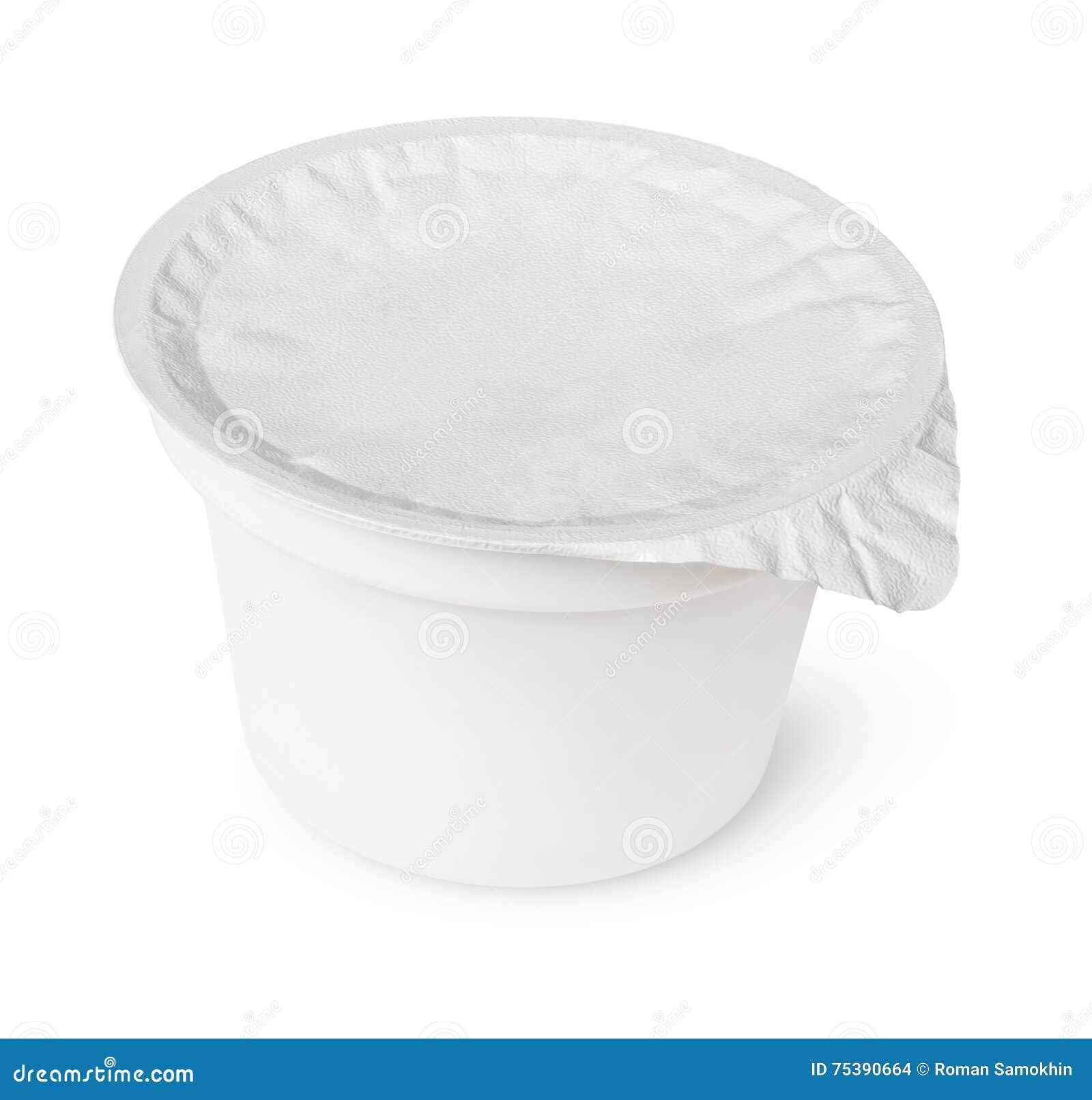 White Plastic Container For Dairy Foods With Foil Lid Stock Photo