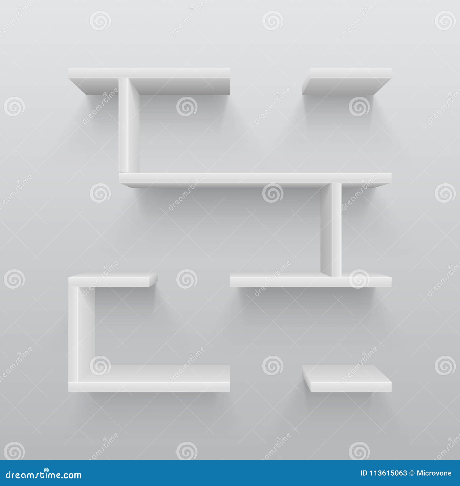 white plastic 3d shelves with light shadow on wall. simplicity in interior   