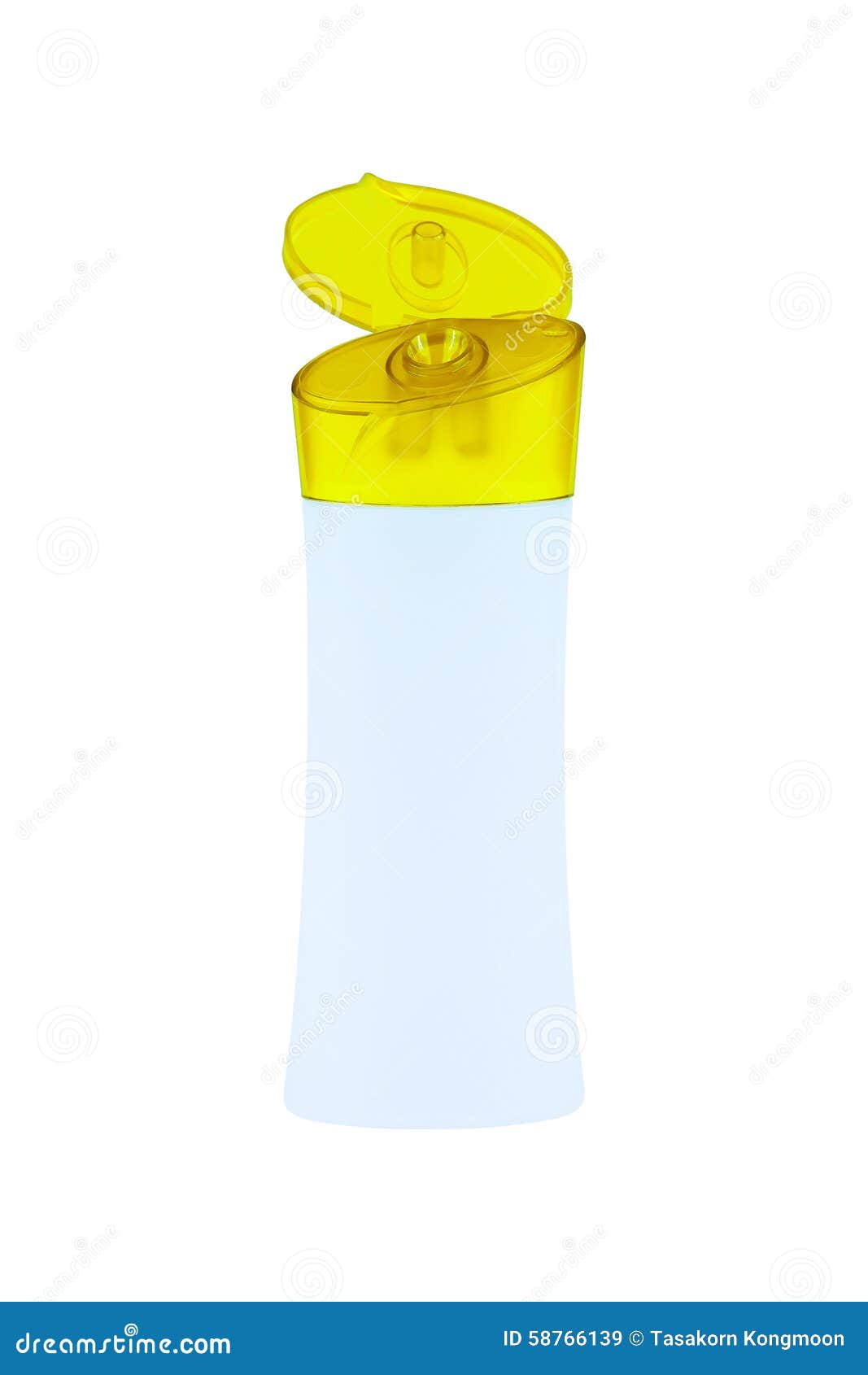 White Plastic Shampoo Bottle with Yellow Lid Isolated on White Stock