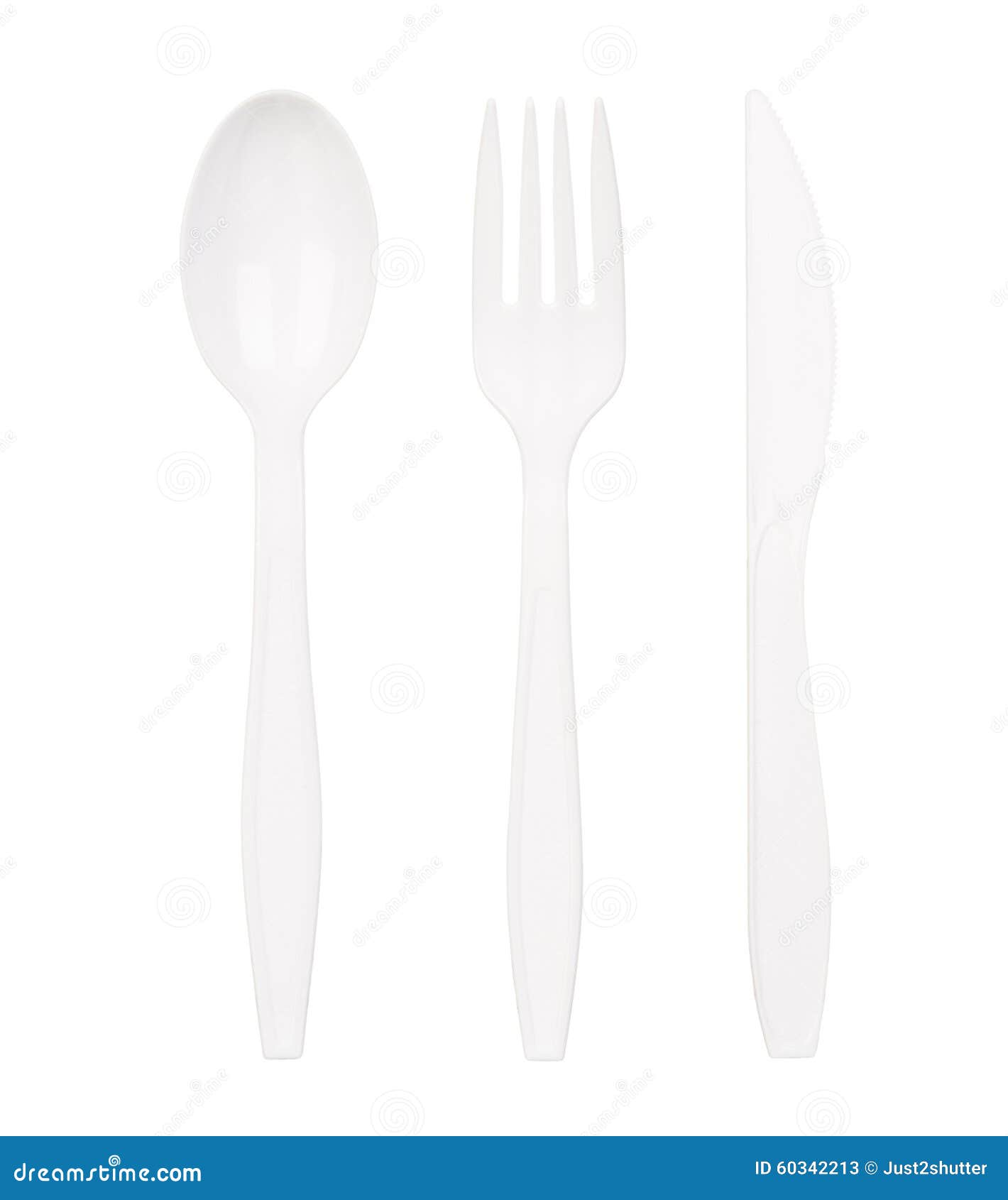 White Plastic Spoon, Fork And Knife Isolated On White Stock Image