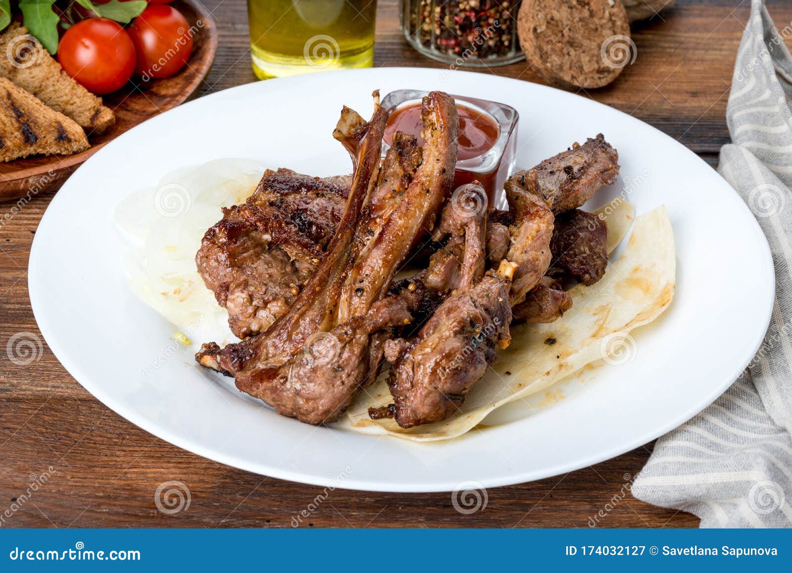 In a White Plate, Fried Ribs, Restaurant Serving. Stock Image Image