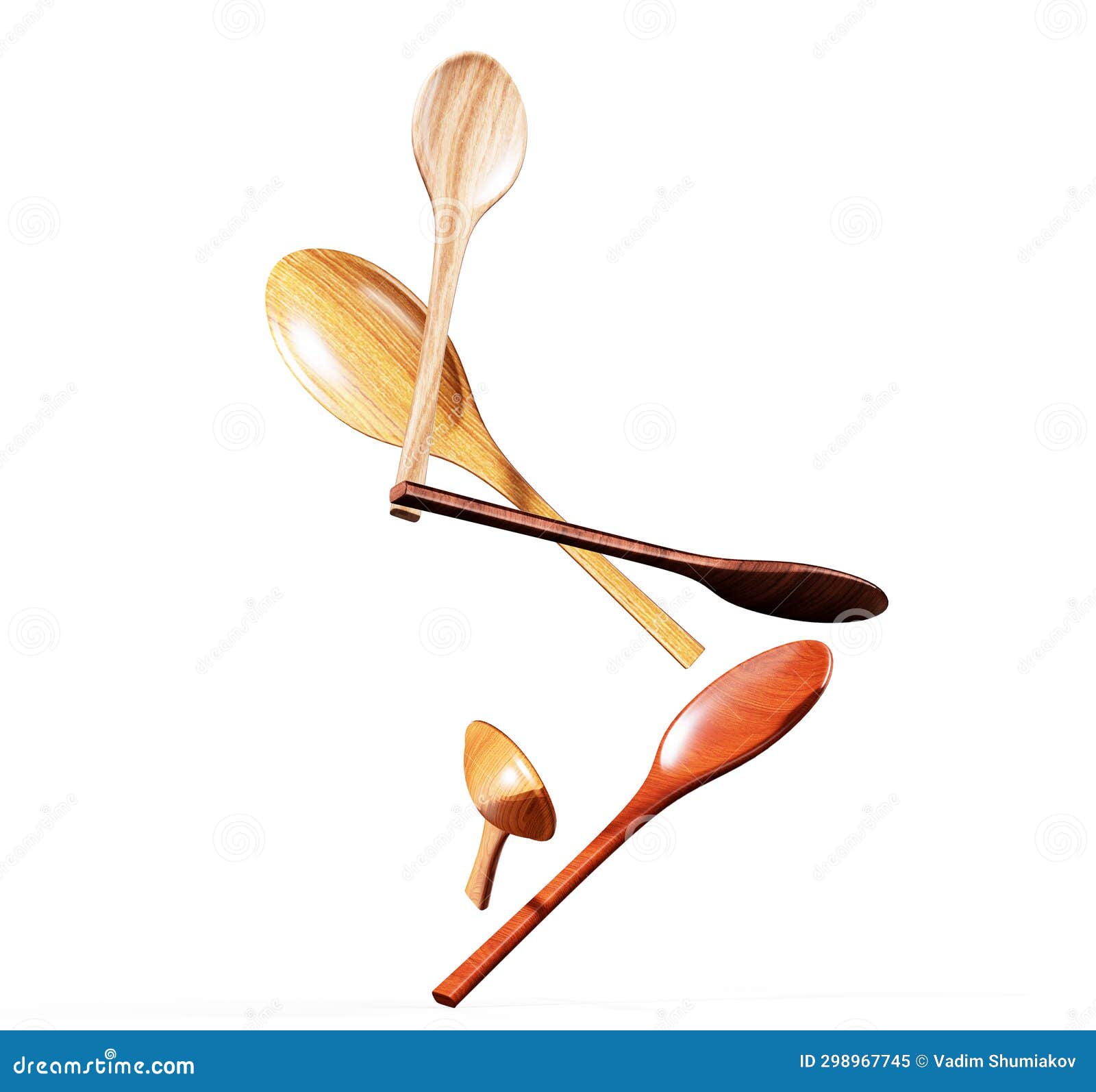 White Plate with Wooden Kitchen Tools 3d Render Stock Illustration Illustration of cutlery