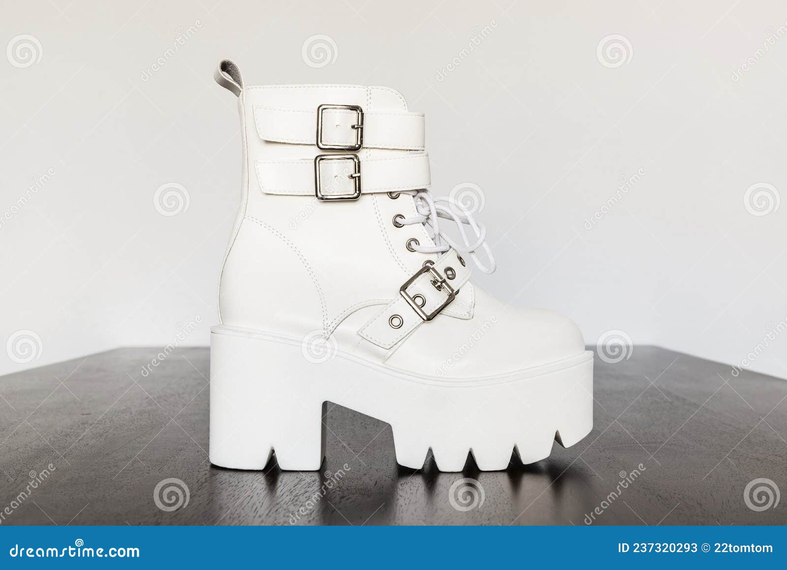 White Platform Boot with Buckles and Laces Stock Image - Image of ...
