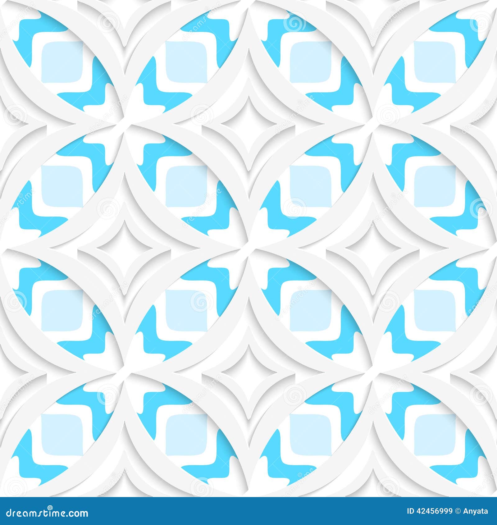 White pointy rhombuses with blue flat seamless. Abstract 3d seamless background. White pointy rhombuses with blue flat ornament and cut out of paper effect.