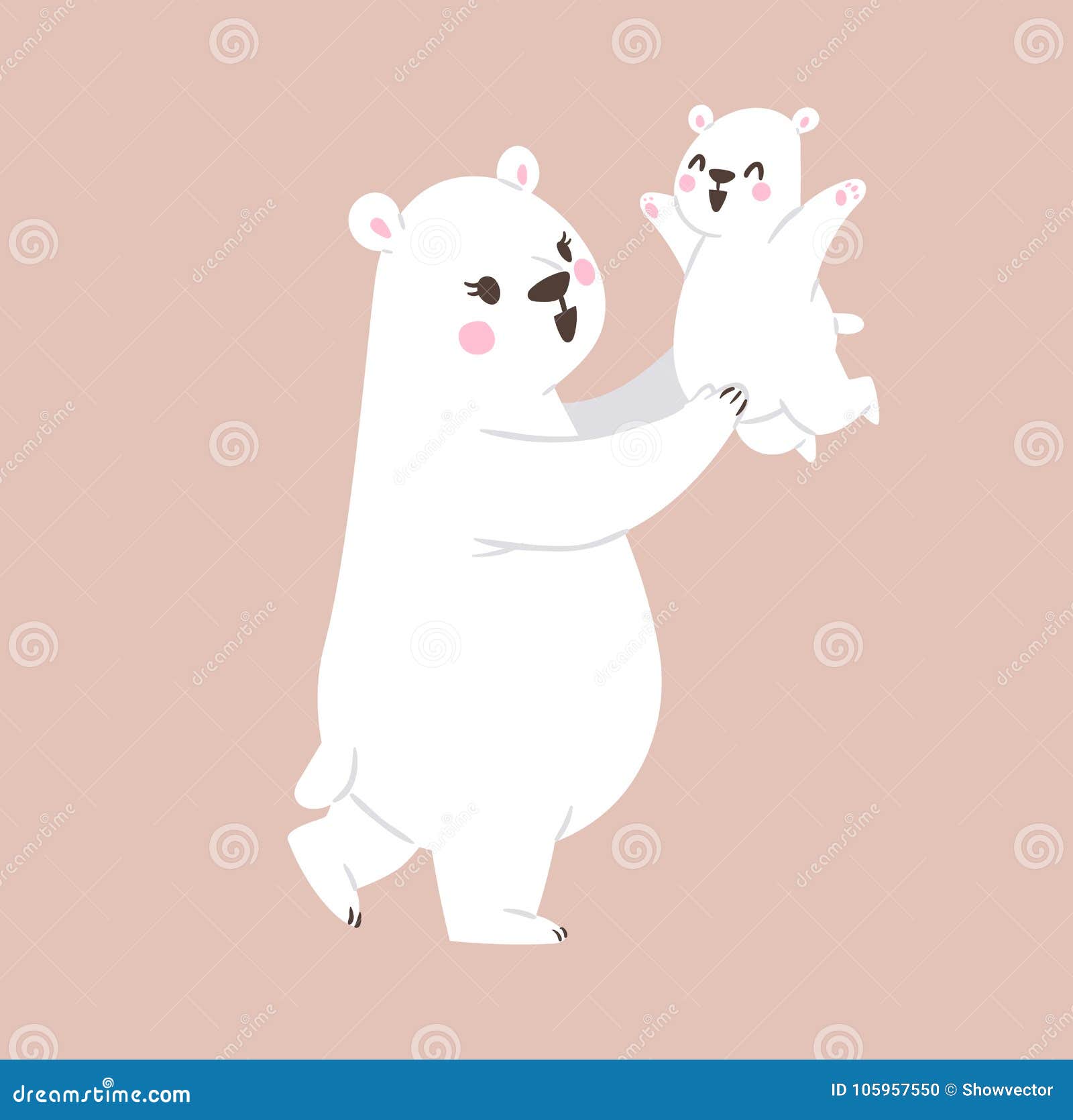 White polar bear vector mother and small baby bear animal cute beauty character funny style pose