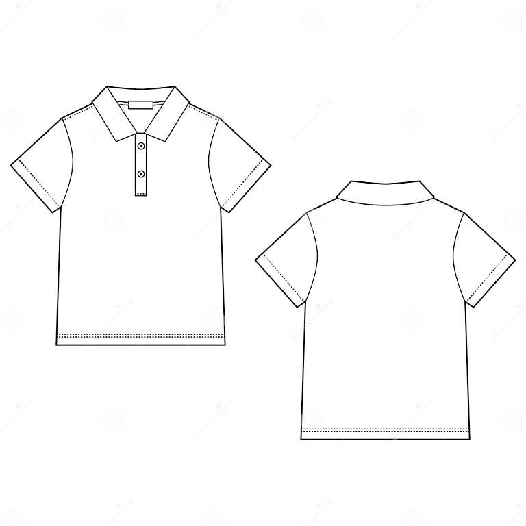 White Polo T-shirt Design Template. Front and Back Technical Sketch ...