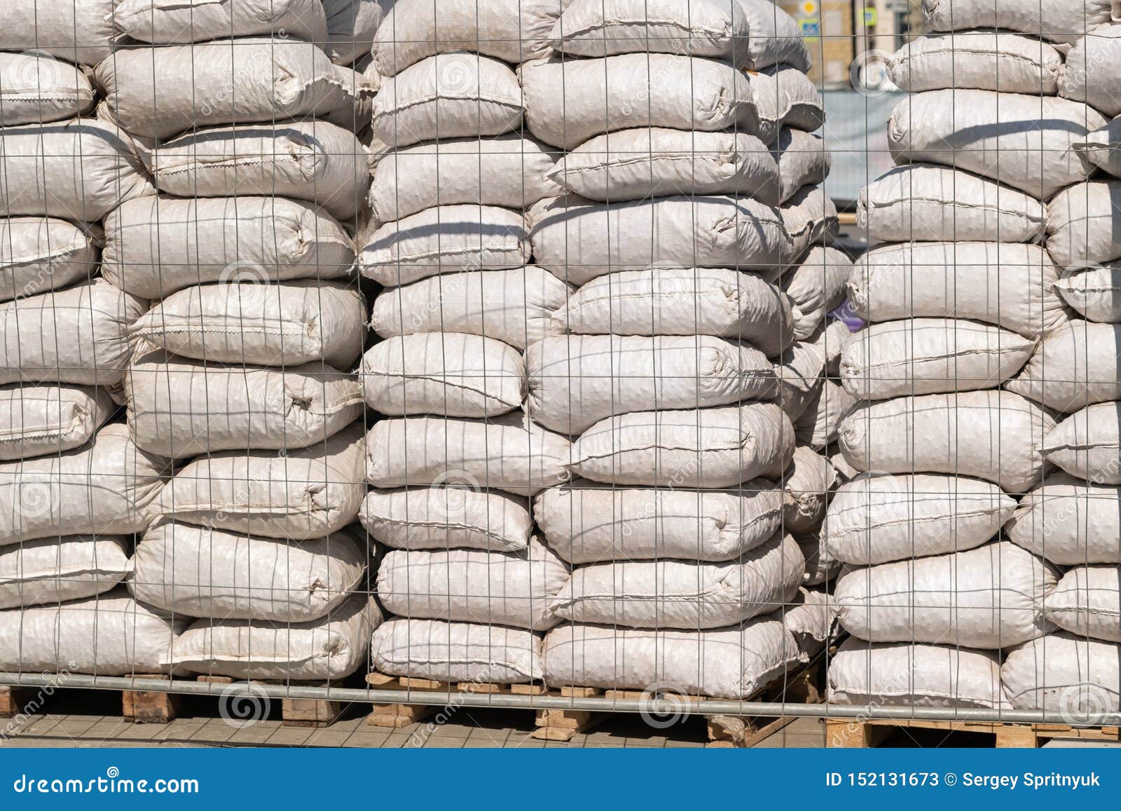 White Polyethylene Bags with Factory Products in Warehouse Stock Image