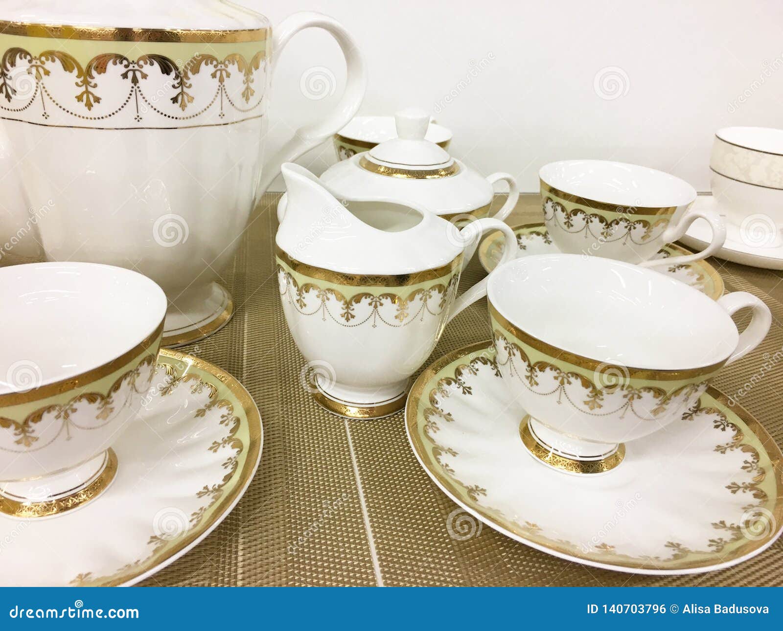 White Porcelain Dishes and Cups Stay on Table Stock Photo Image of