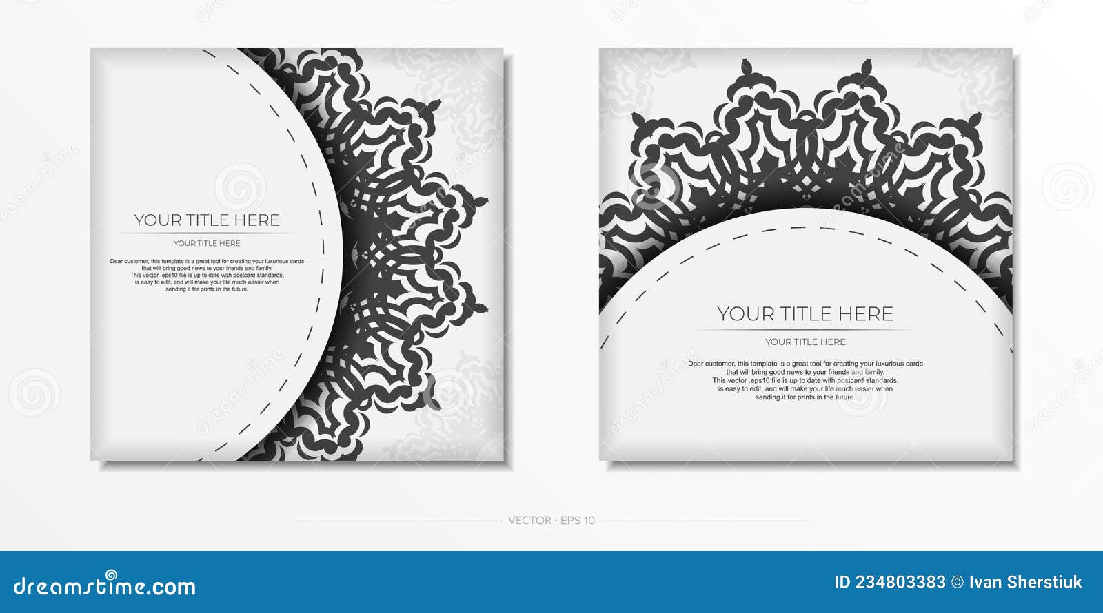 White Postcard Template with Black Patterns. Vector Stock Vector