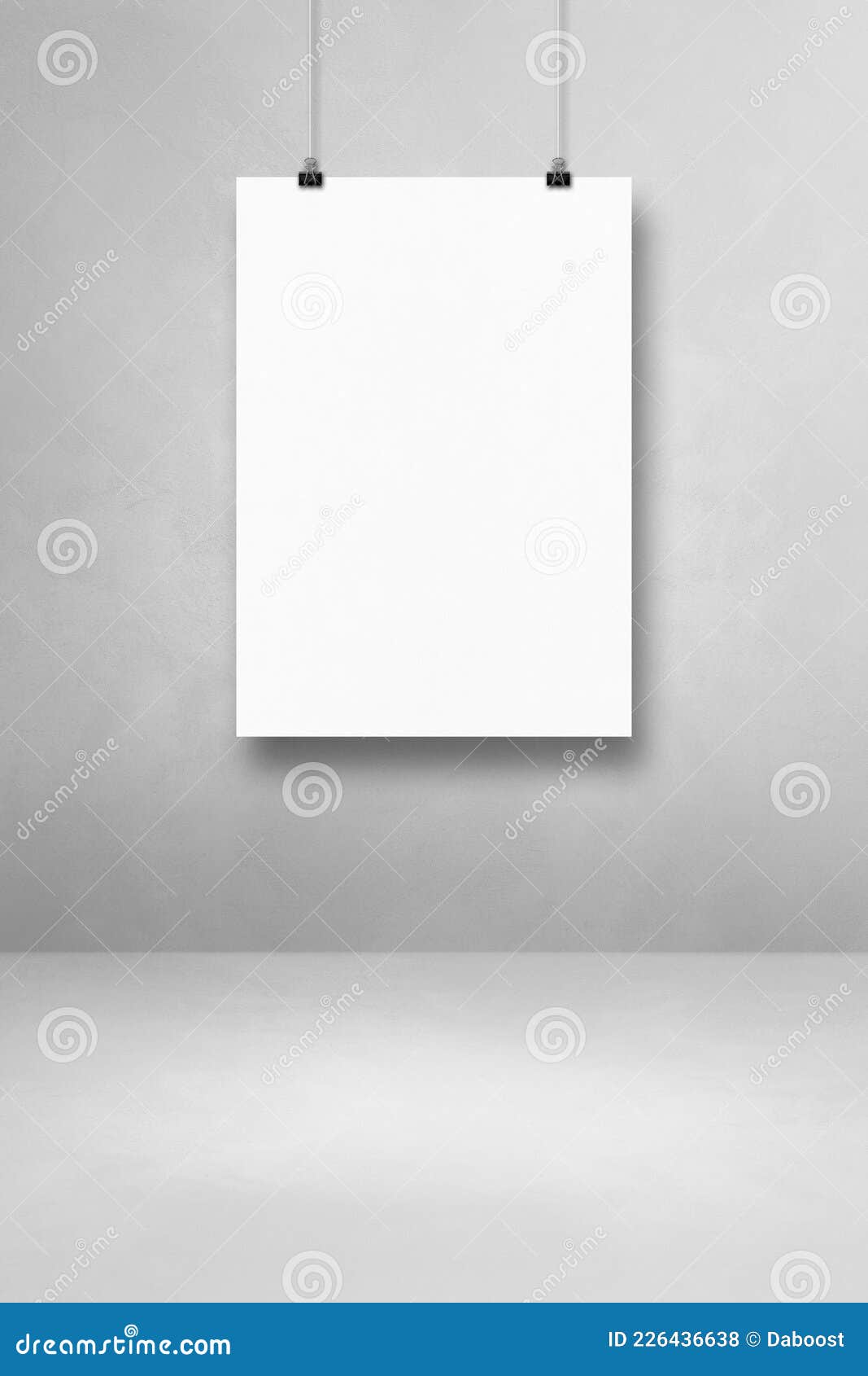 White Poster Hanging on a Light Concrete Wall with Clips Stock Photo Image of hanging, design