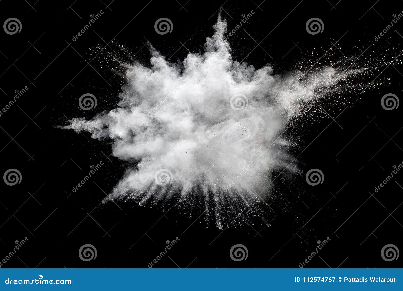 white powder explosion on black background.stopping the movement of white powder on dark background.
