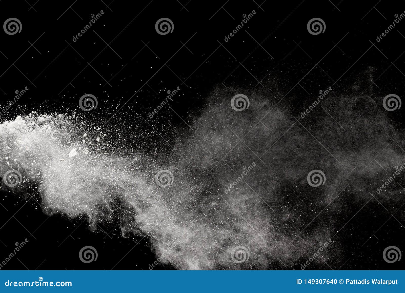 White Powder Explosionfreeze Motion Of White Dust Particles On Black
