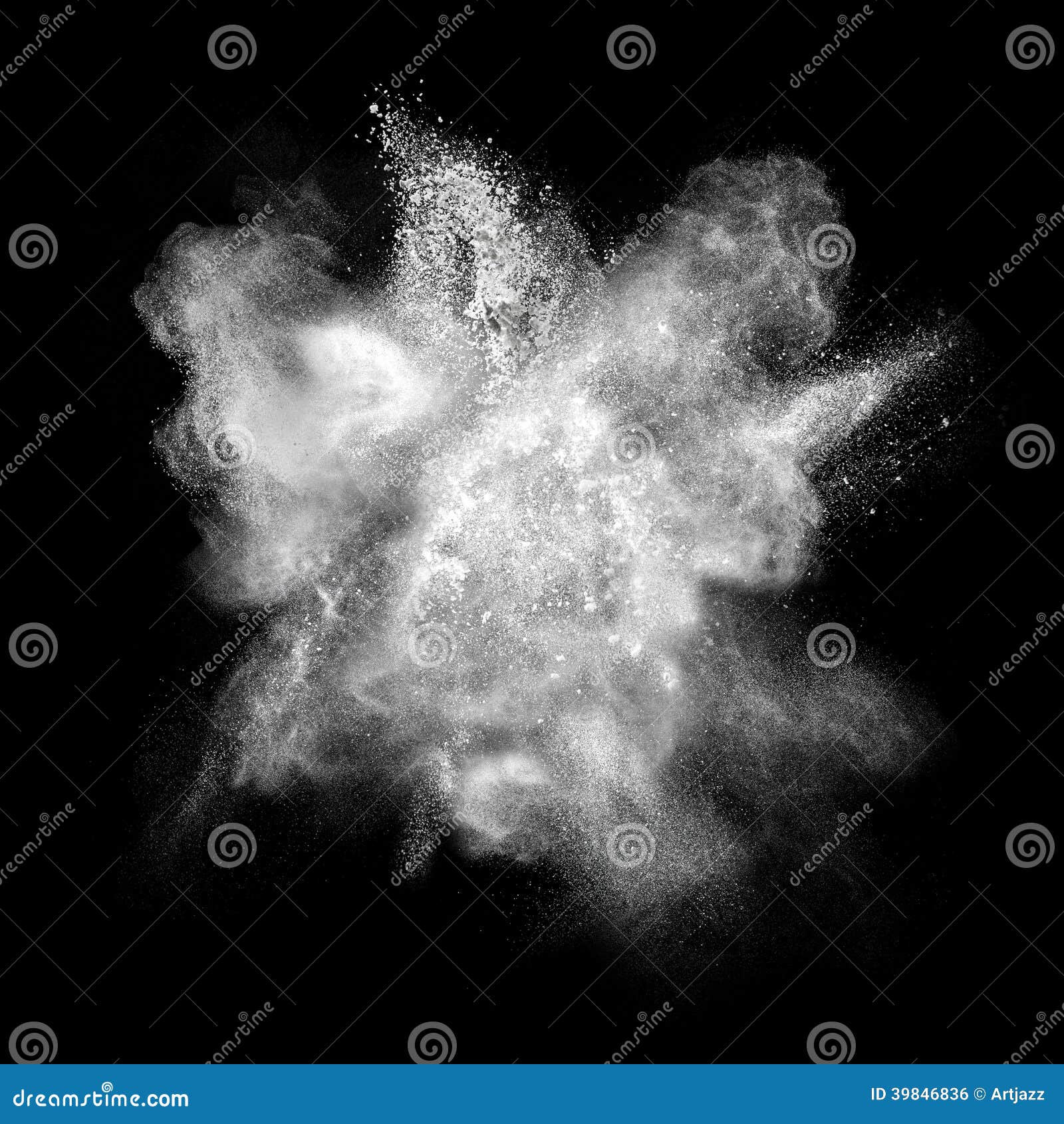 white powder explosion  on black