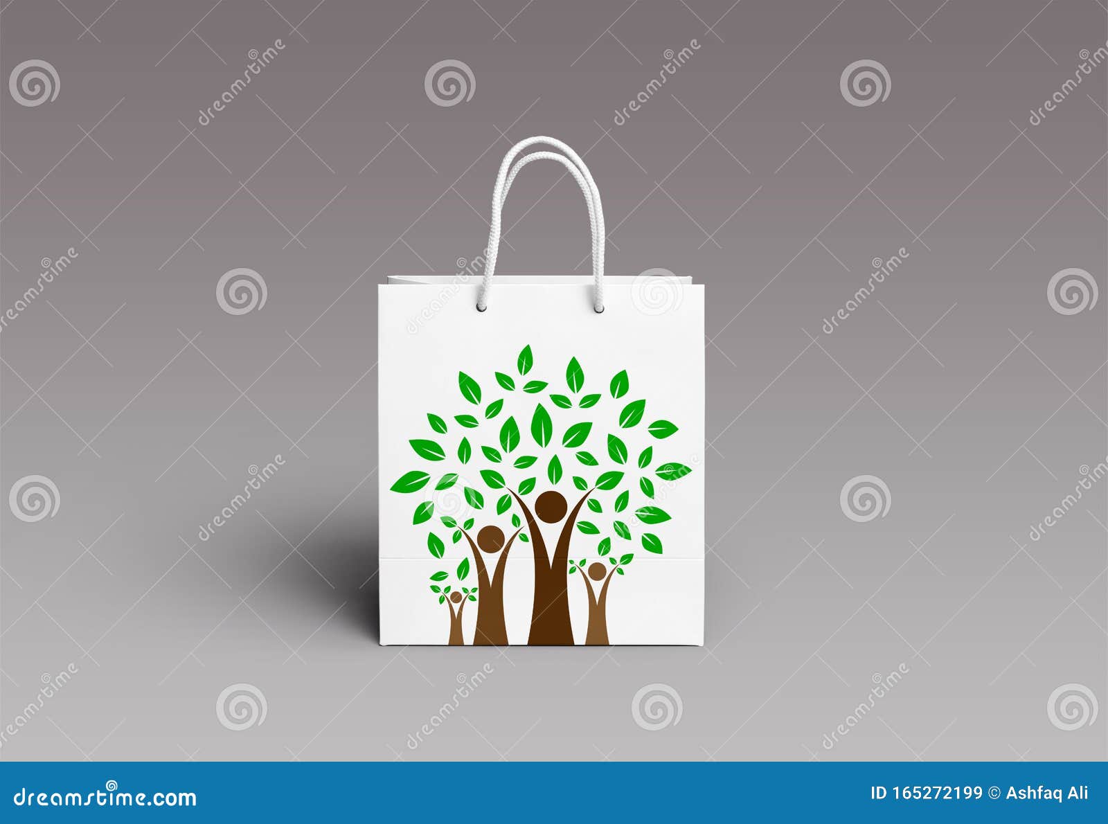 White Printed Paper Bag with Eco Friendly Tree Stock Image Image of